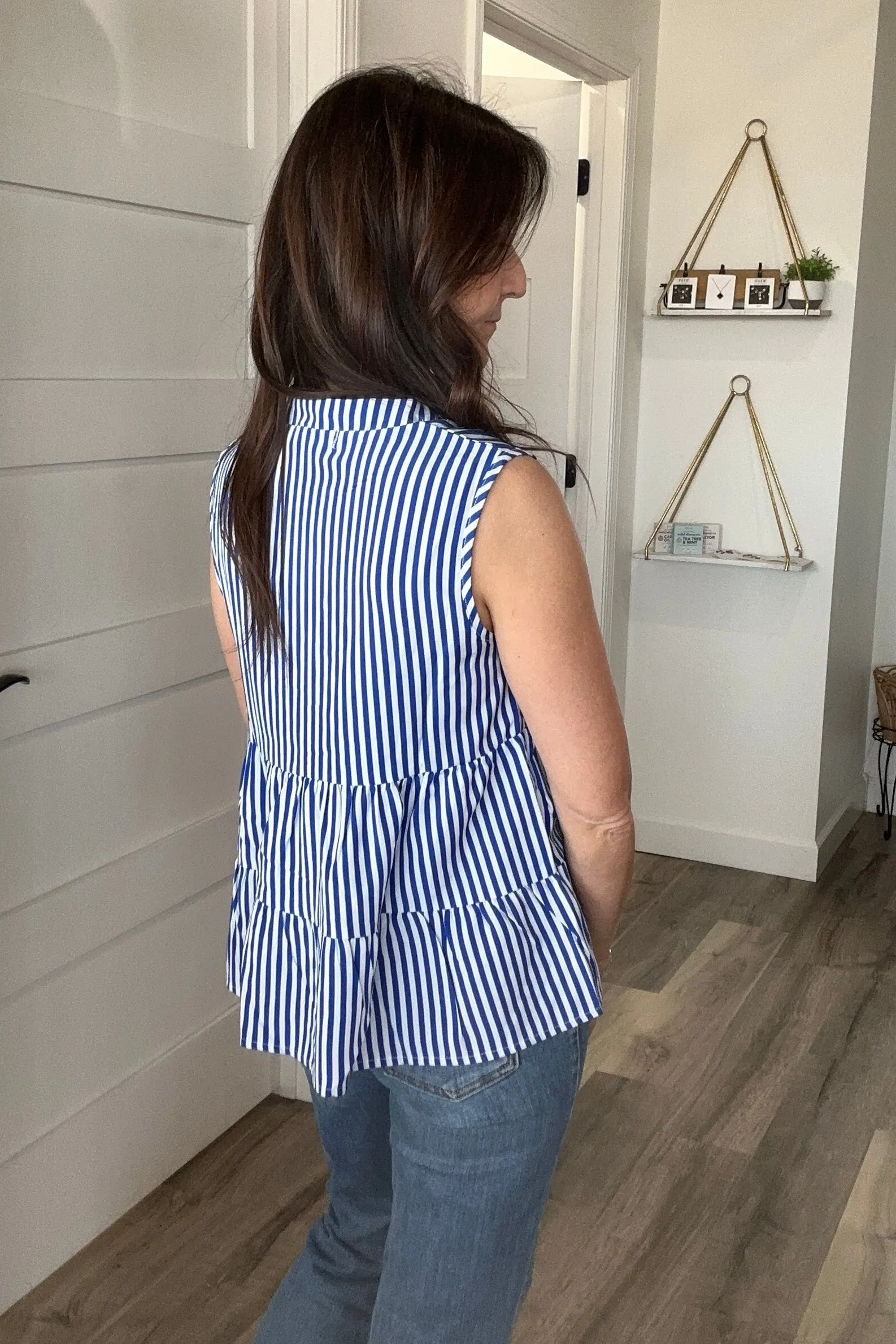 Misha Sleeveless Blue Striped Top