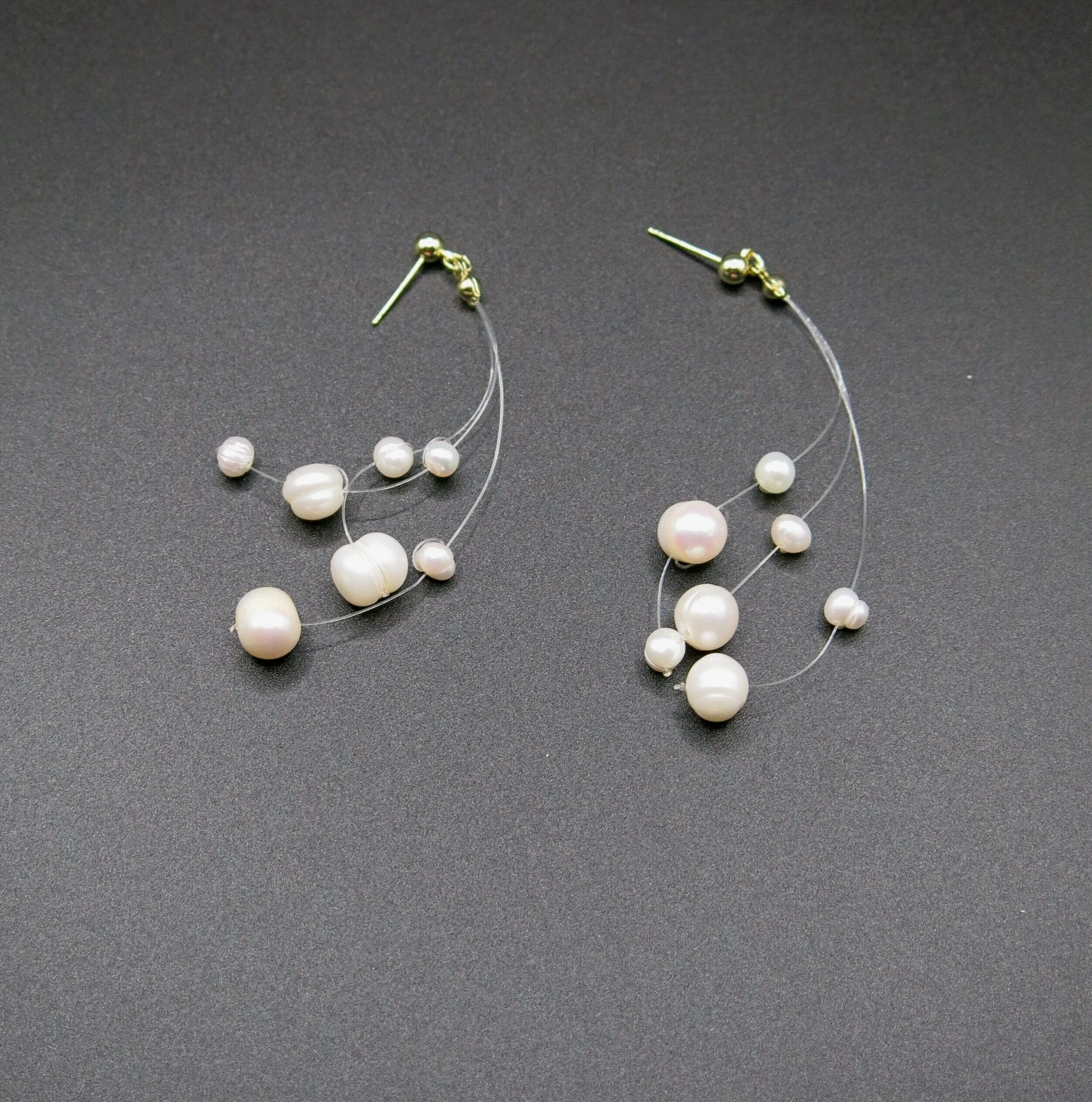 Multi Strand Genuine Floating Pearl Necklace, Bridal Minimalist Wedding Natural Pearl Necklace
