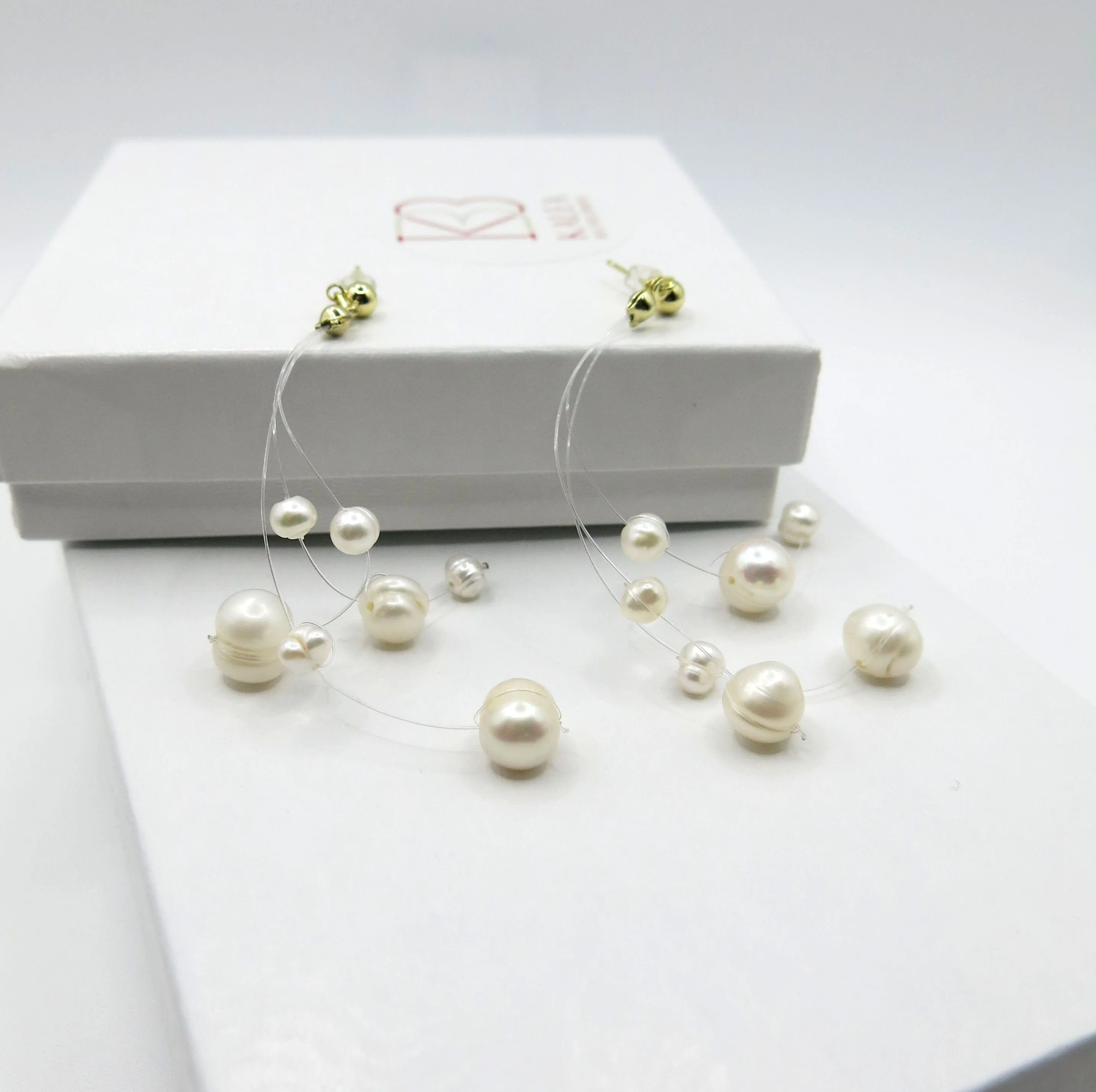 Multi Strand Genuine Floating Pearl Necklace, Bridal Minimalist Wedding Natural Pearl Necklace