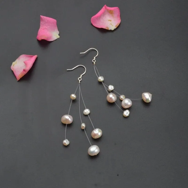 Multi Strand Genuine Floating Pearl Necklace, Bridal Minimalist Wedding Natural Pearl Necklace