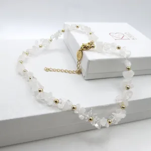 Natural Milky White Quartz Necklace, Minimalist Gem Nugget Choker Necklace, Bridal Genuine Gem Necklace