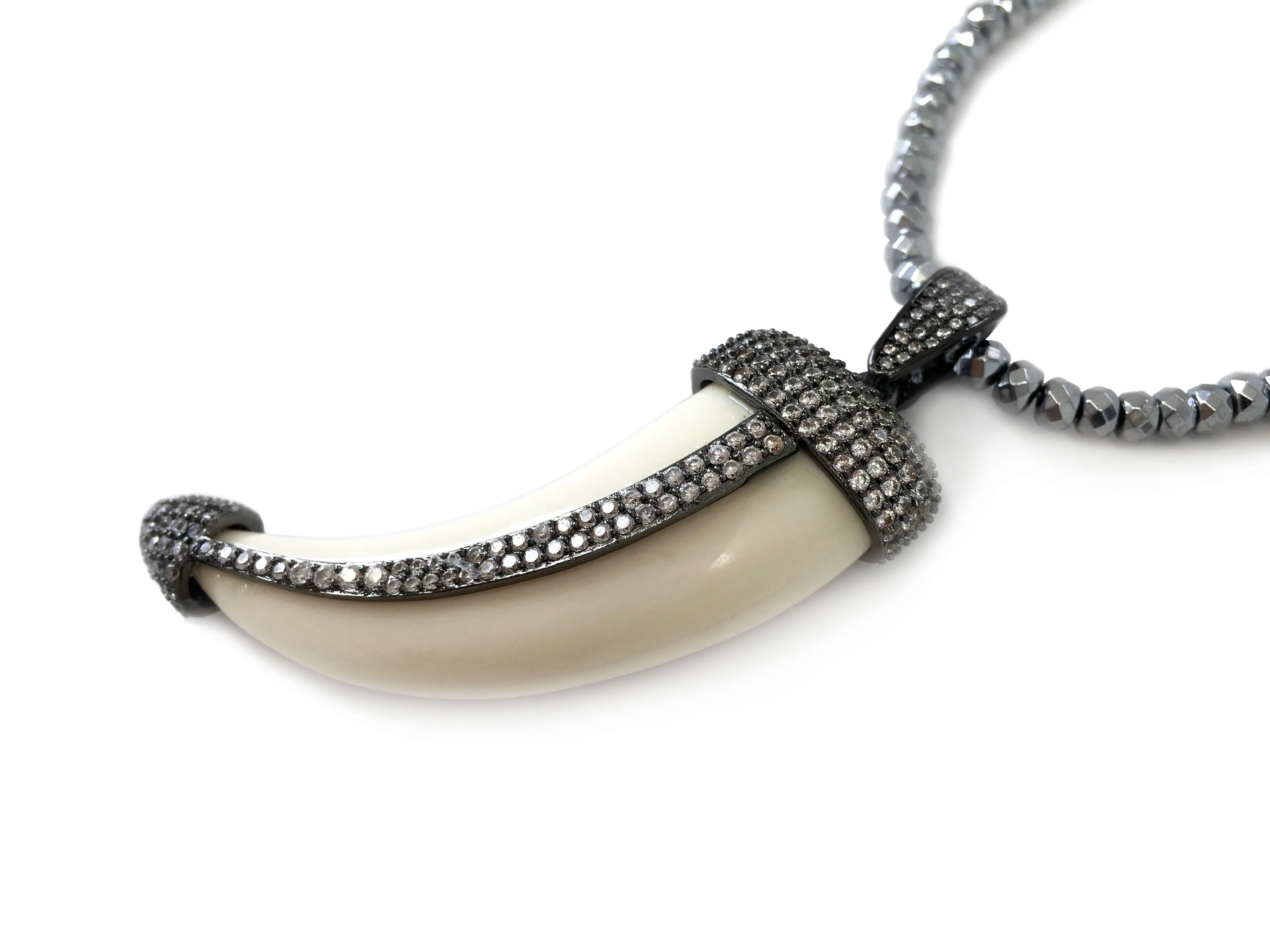 Neely Pave Horn Pendant on Silver & Gunmetal Necklace