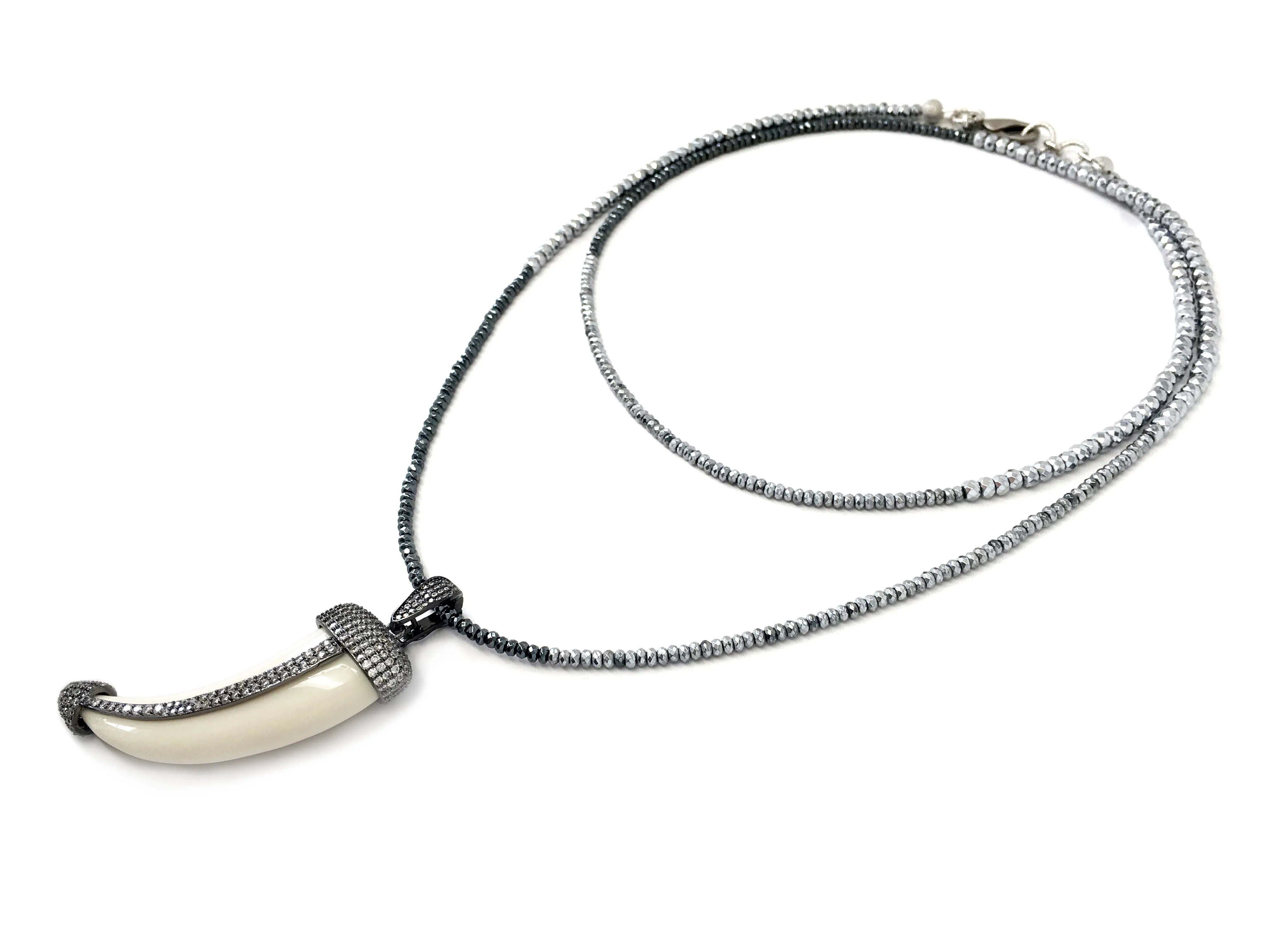 Neely Pave Horn Pendant on Silver & Gunmetal Necklace