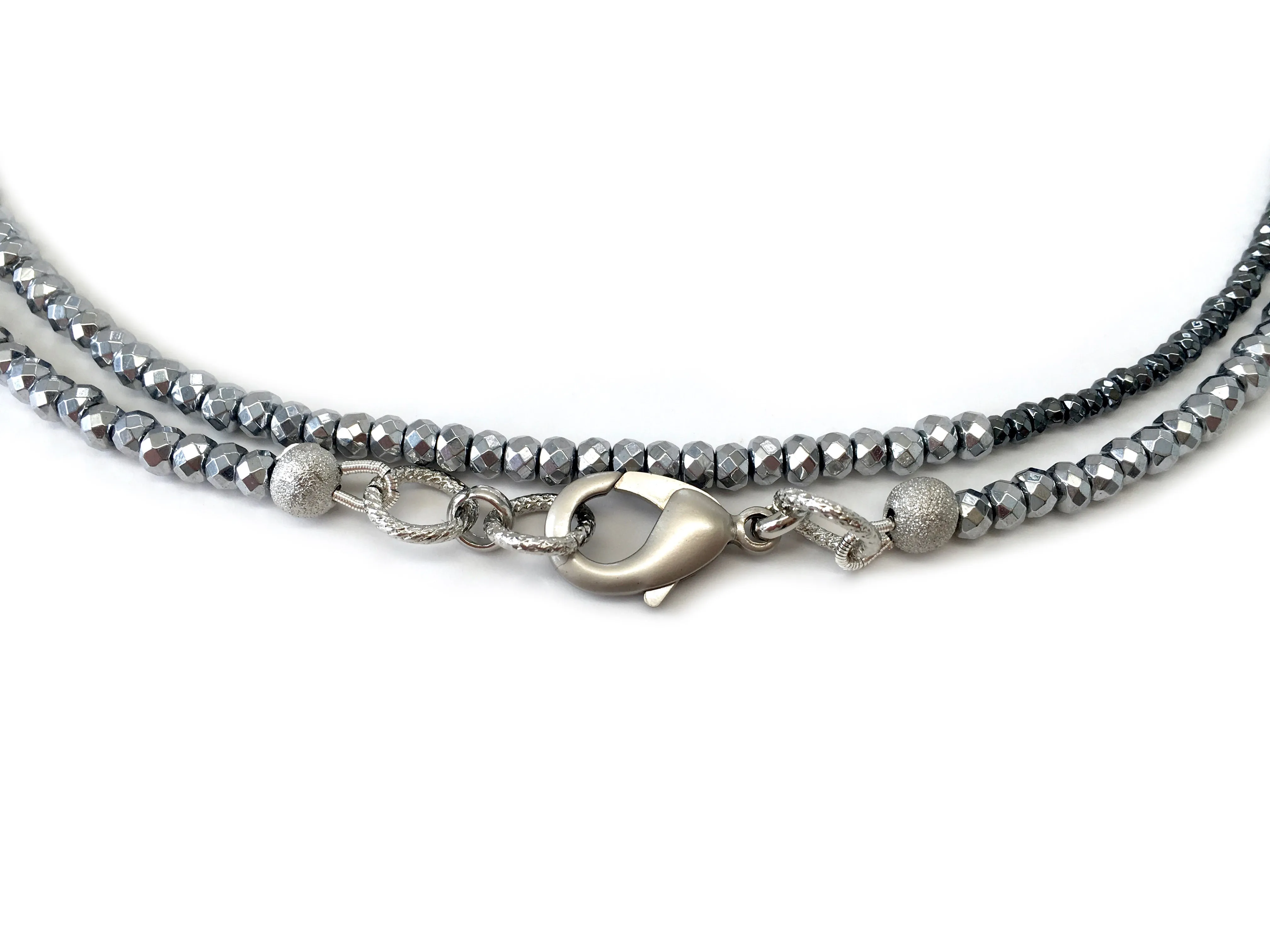 Neely Pave Horn Pendant on Silver & Gunmetal Necklace