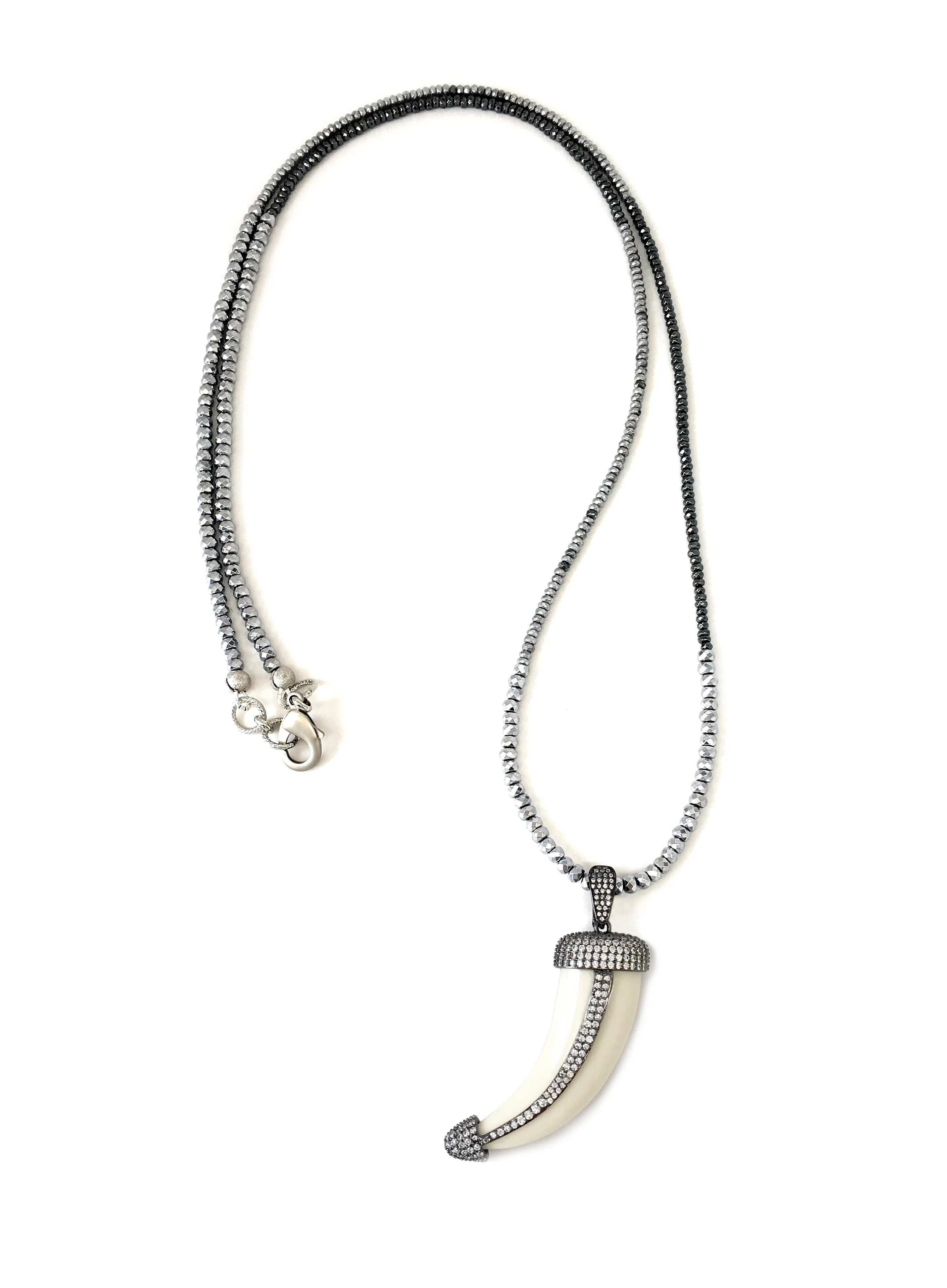 Neely Pave Horn Pendant on Silver & Gunmetal Necklace