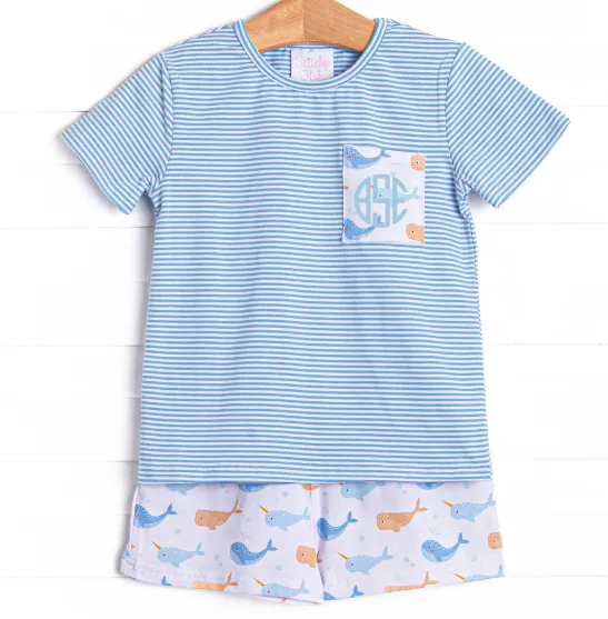 Norman Narwhal Short Set, Blue