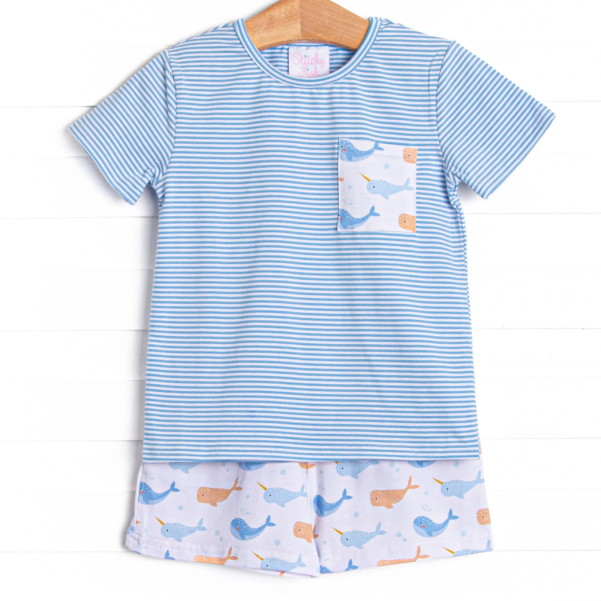 Norman Narwhal Short Set, Blue
