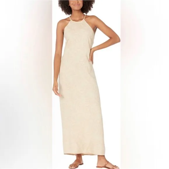 NWT Hurley Tan Tropical Halter Neck Adjustable Back Tie Maxi Dress Size XL