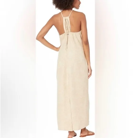 NWT Hurley Tan Tropical Halter Neck Adjustable Back Tie Maxi Dress Size XL