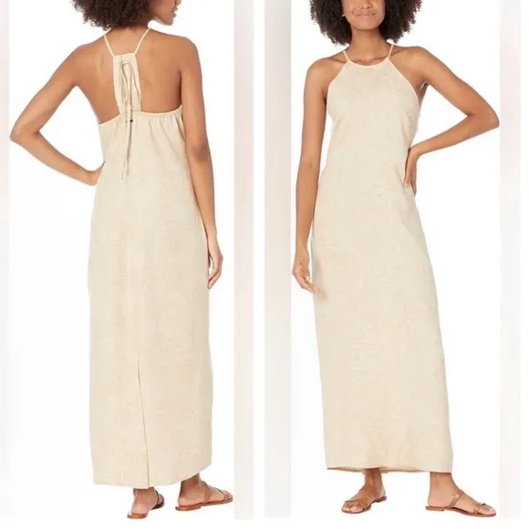 NWT Hurley Tan Tropical Halter Neck Adjustable Back Tie Maxi Dress Size XL