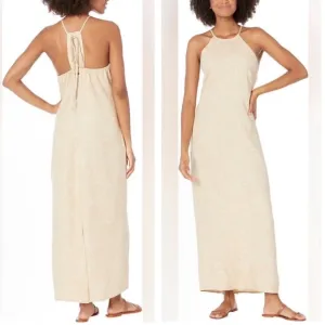 NWT Hurley Tan Tropical Halter Neck Adjustable Back Tie Maxi Dress Size XL