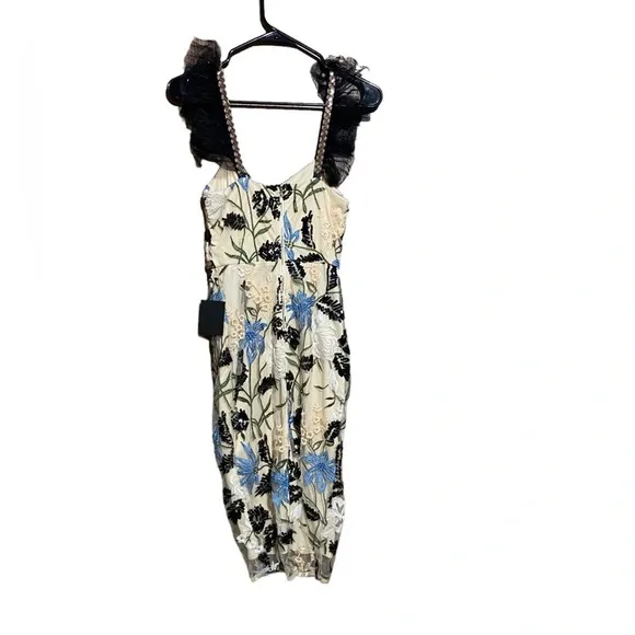 NWT Lulu's Show Stopper Cream Embroidered Sequin Bodycon Midi Dress Size XS‎