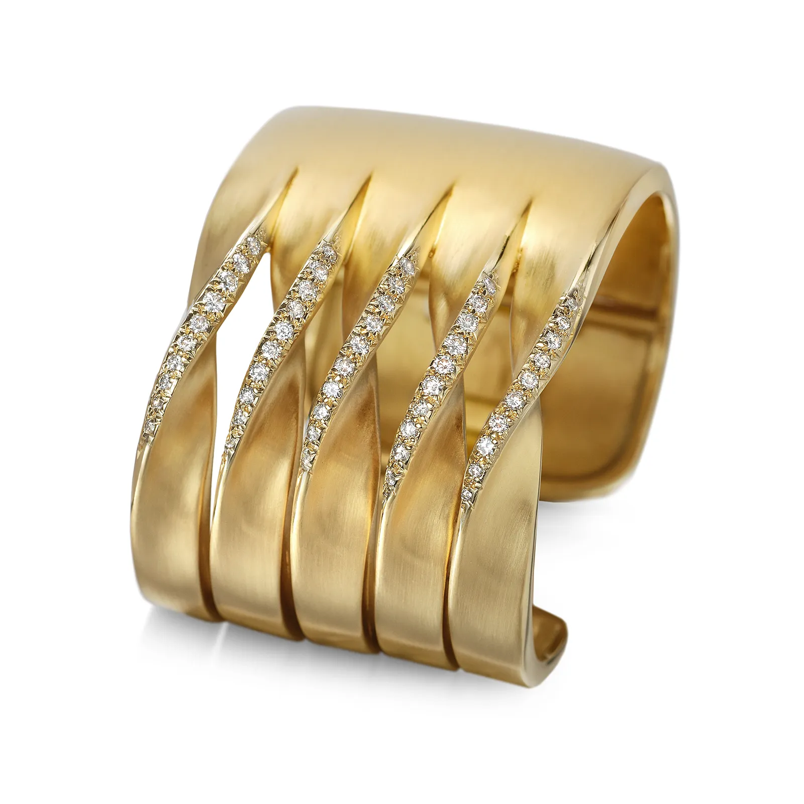 On the Edge Diamond and Yellow Gold Cuff Bracelet