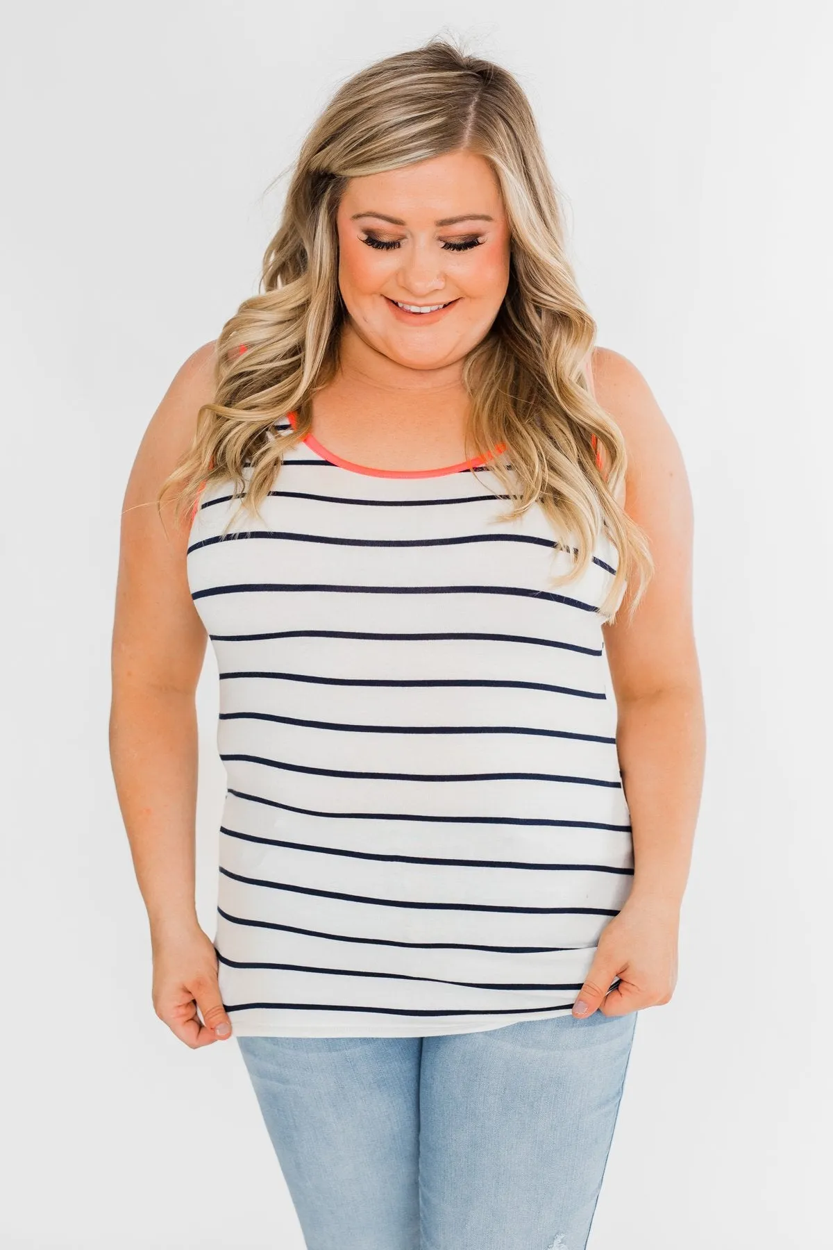 Only For Tonight Striped Tank Top- Navy & Pink