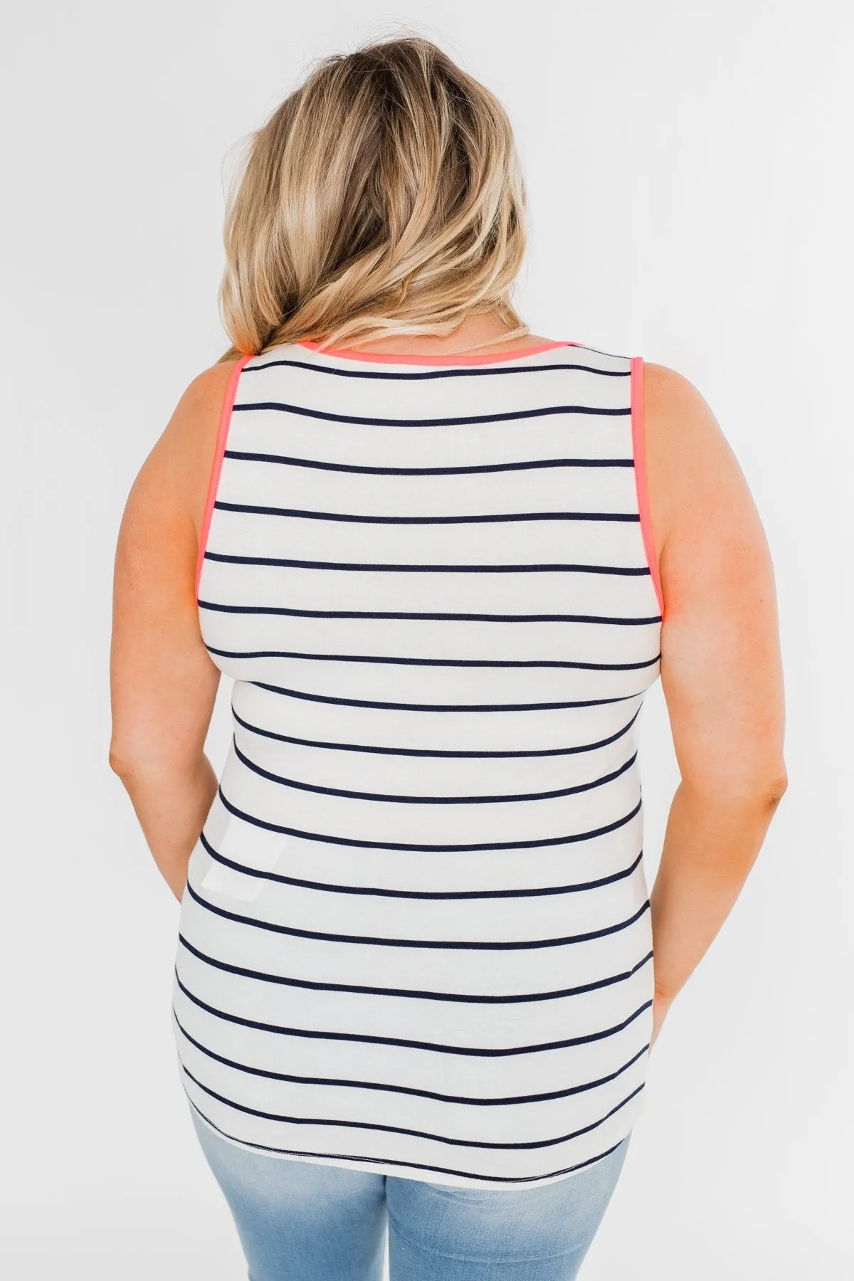 Only For Tonight Striped Tank Top- Navy & Pink
