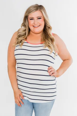 Only For Tonight Striped Tank Top- Navy & Pink