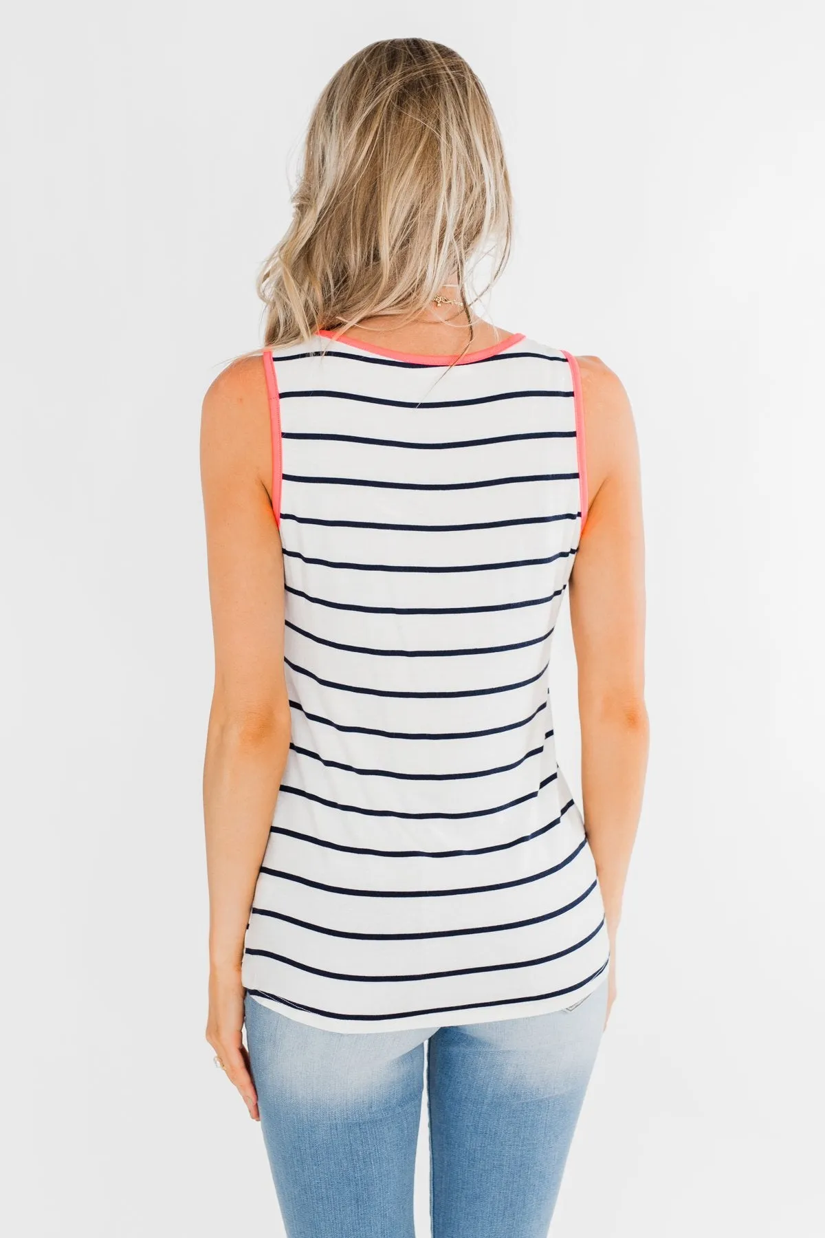 Only For Tonight Striped Tank Top- Navy & Pink