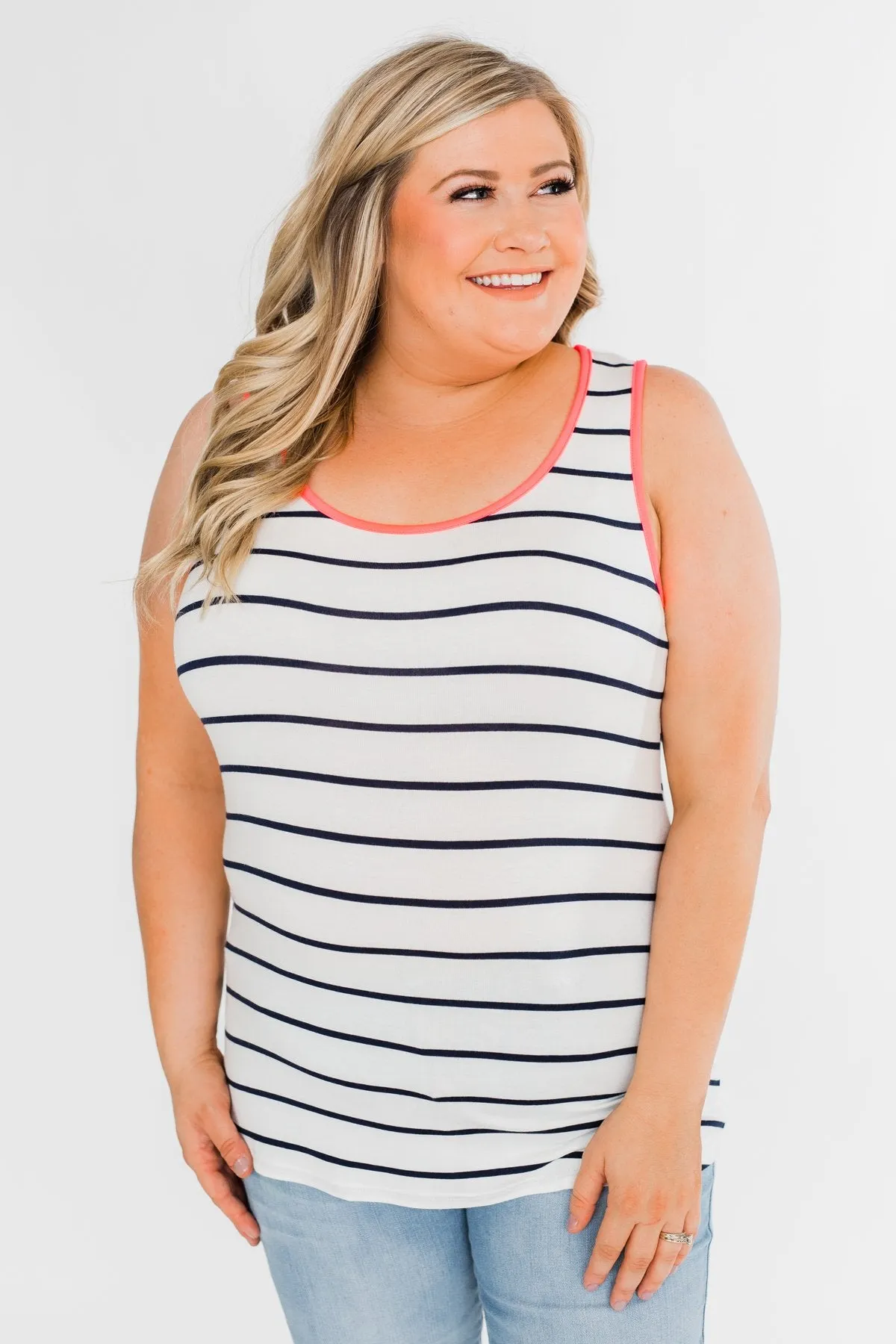 Only For Tonight Striped Tank Top- Navy & Pink