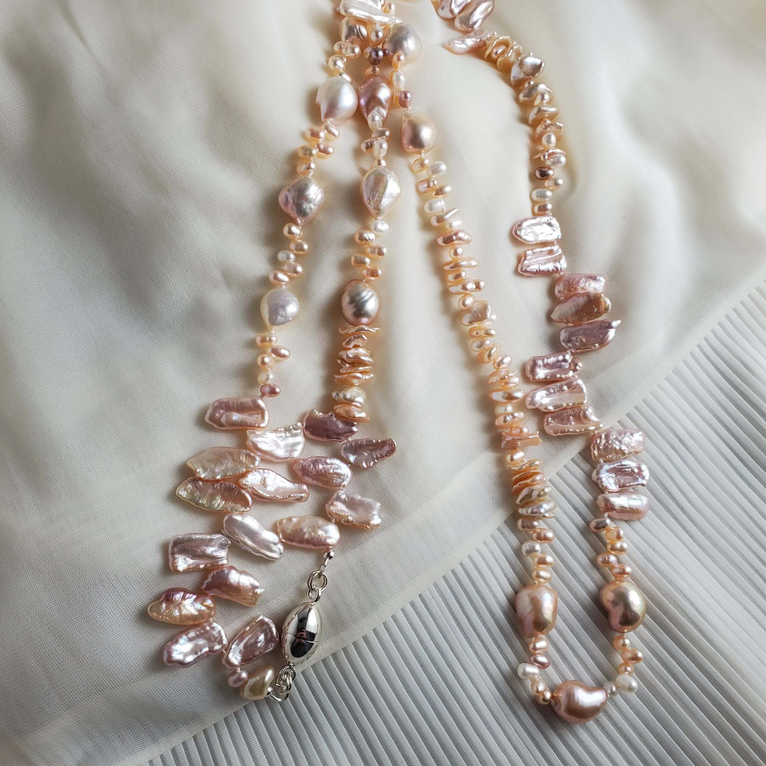 Opera Length Mixed Pearl Necklace, Assorted Shape Pearls, Bridal Pearl Necklace, Statement Pearl Necklace