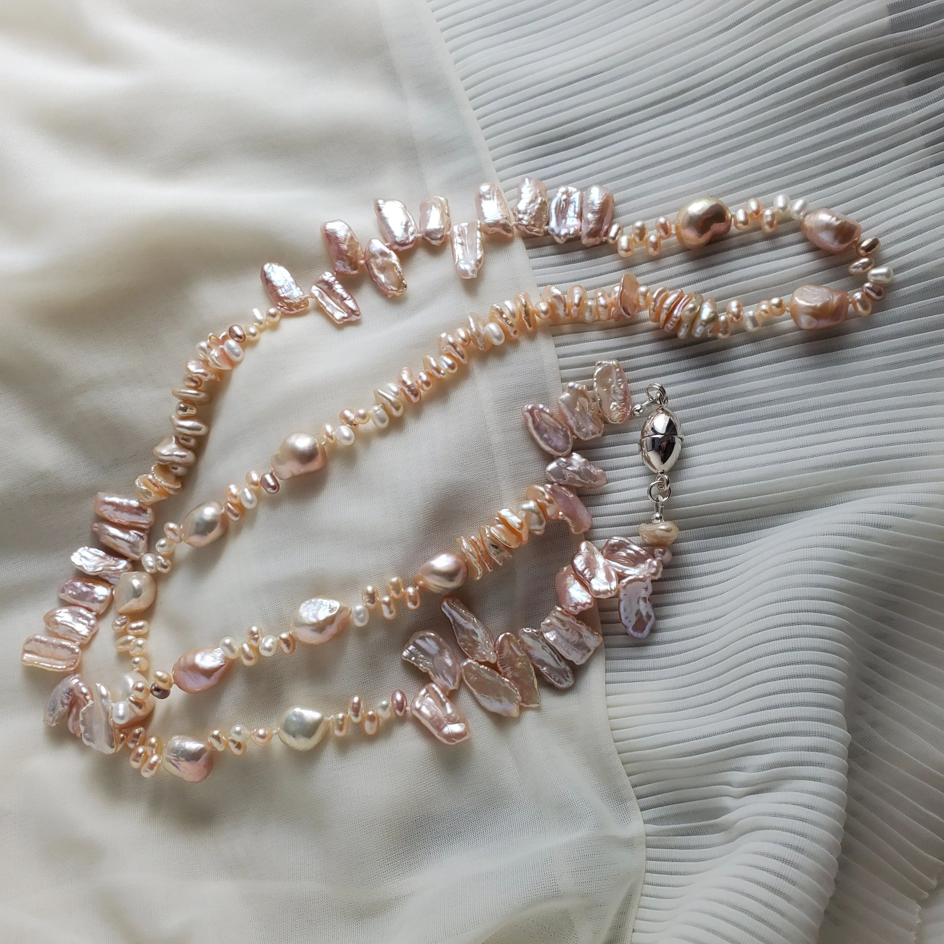 Opera Length Mixed Pearl Necklace, Assorted Shape Pearls, Bridal Pearl Necklace, Statement Pearl Necklace