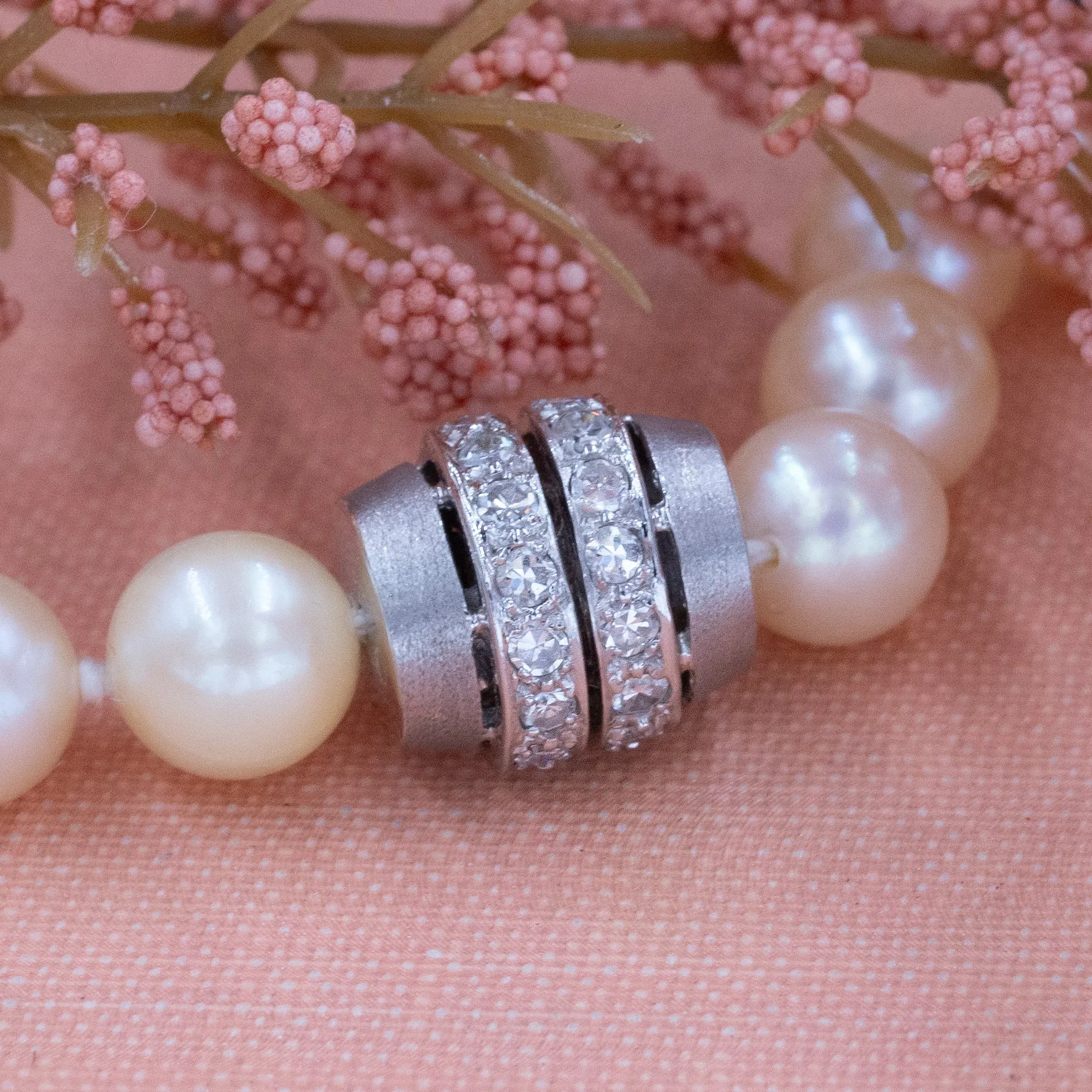 Opera Length Pearls with Diamond Snap Clasp c1950