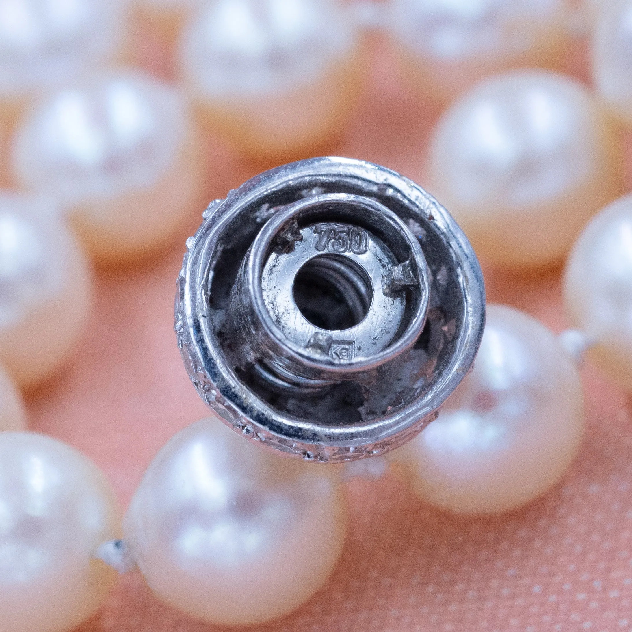 Opera Length Pearls with Diamond Snap Clasp c1950