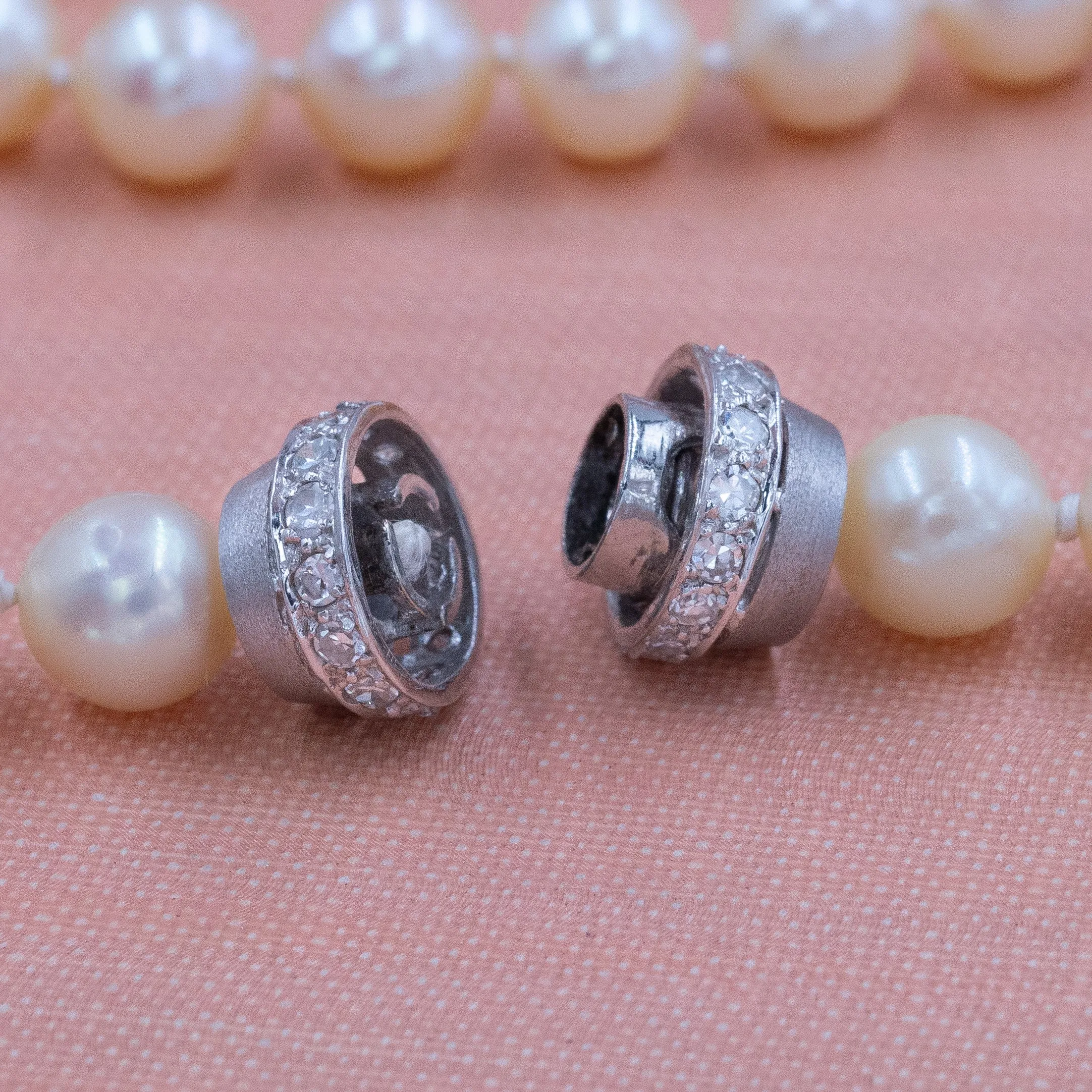 Opera Length Pearls with Diamond Snap Clasp c1950