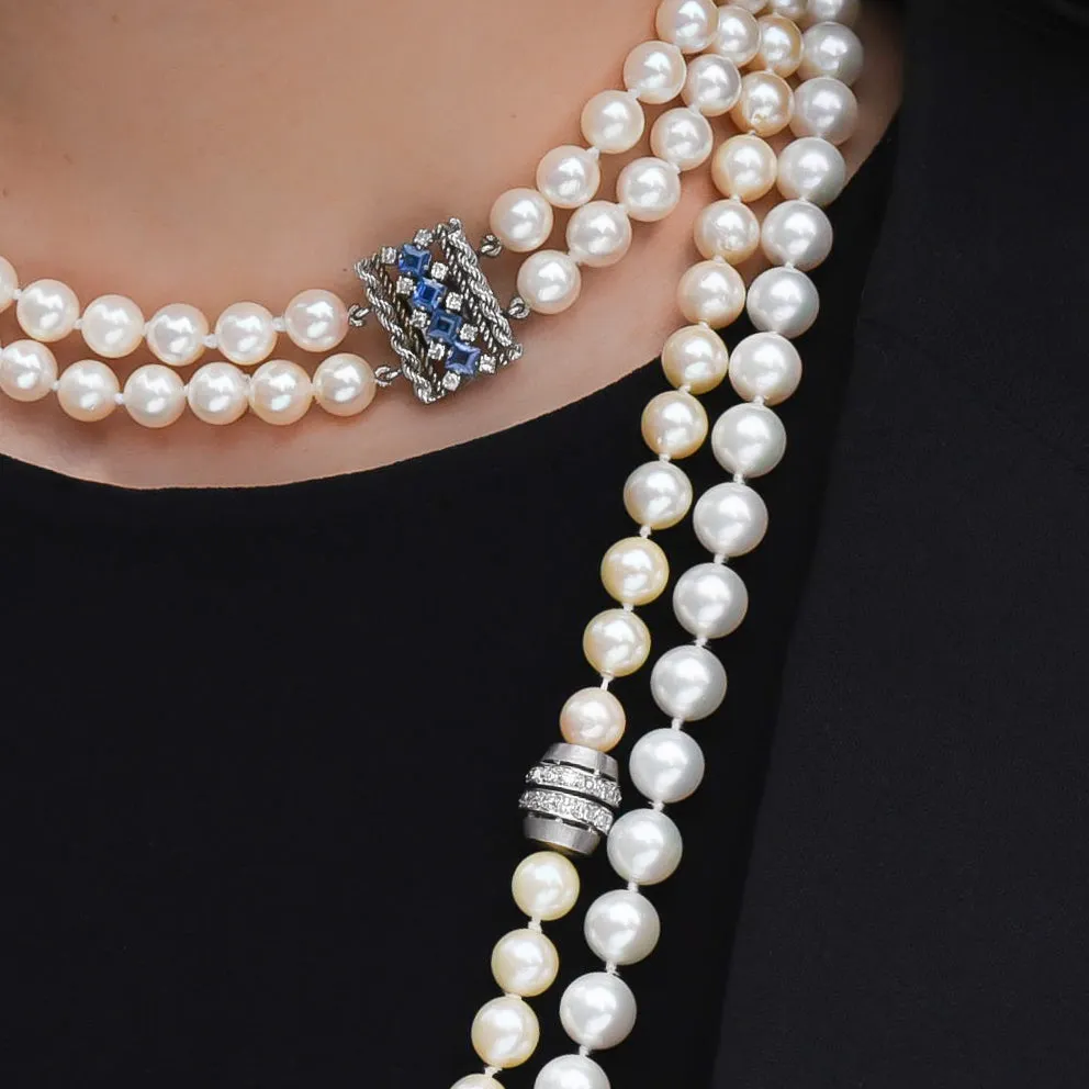Opera Length Pearls with Diamond Snap Clasp c1950