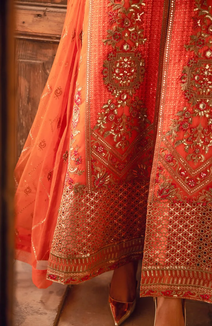 Orange Embroidered Pakistani Salwar Kameez Luxury Chiffon Suit