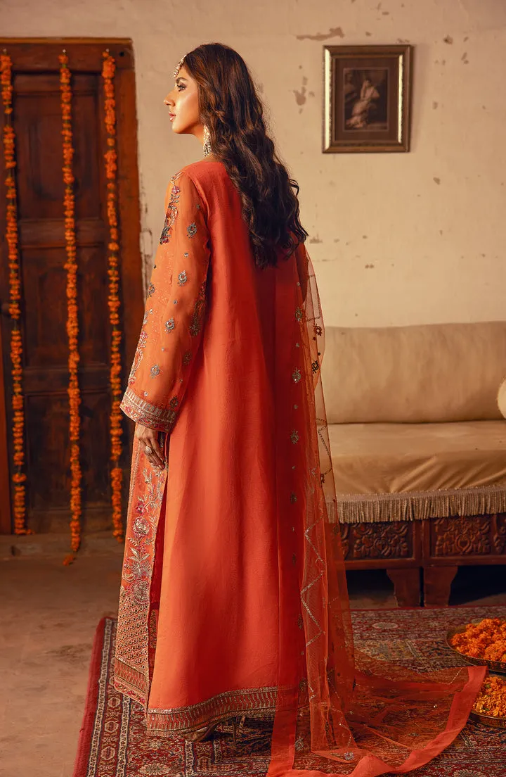 Orange Embroidered Pakistani Salwar Kameez Luxury Chiffon Suit
