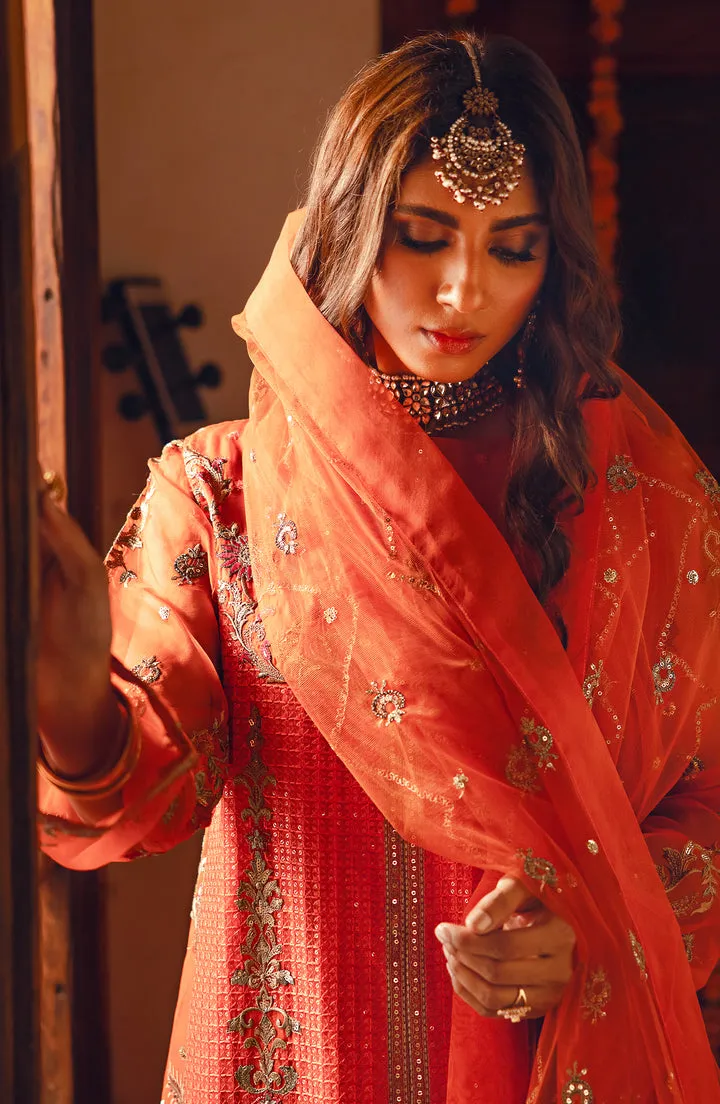 Orange Embroidered Pakistani Salwar Kameez Luxury Chiffon Suit