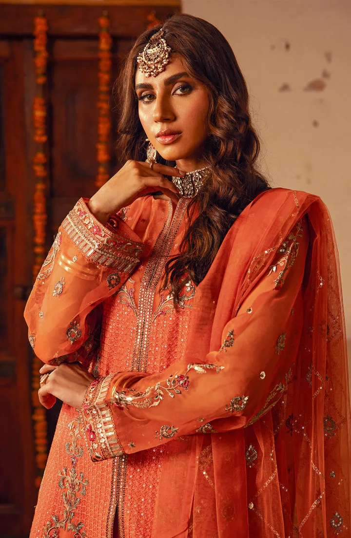Orange Embroidered Pakistani Salwar Kameez Luxury Chiffon Suit
