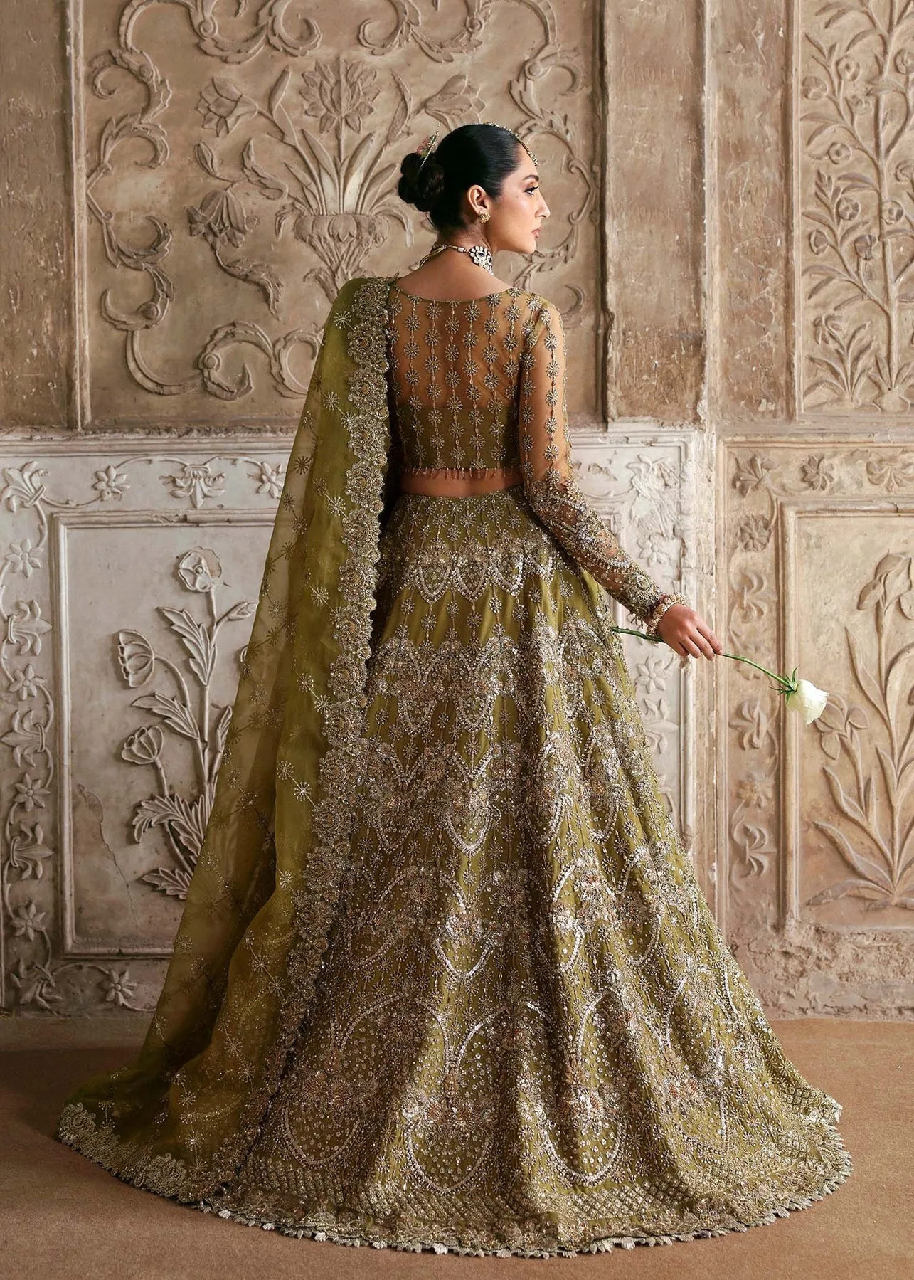 Pakistani Bridal Dress in Green Choli Lehenga Style