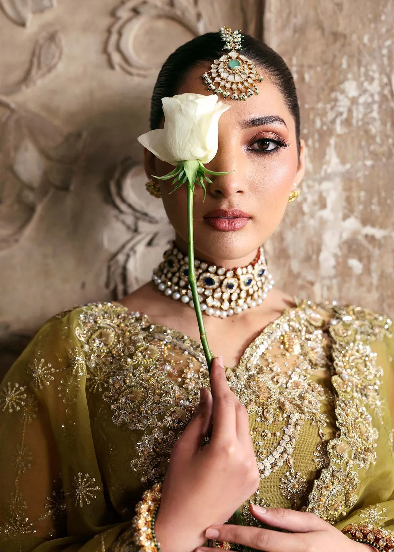 Pakistani Bridal Dress in Green Choli Lehenga Style