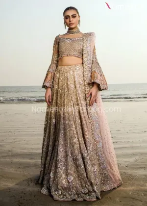 Pakistani Bridal Lehenga Choli in Silver Pink #BS36