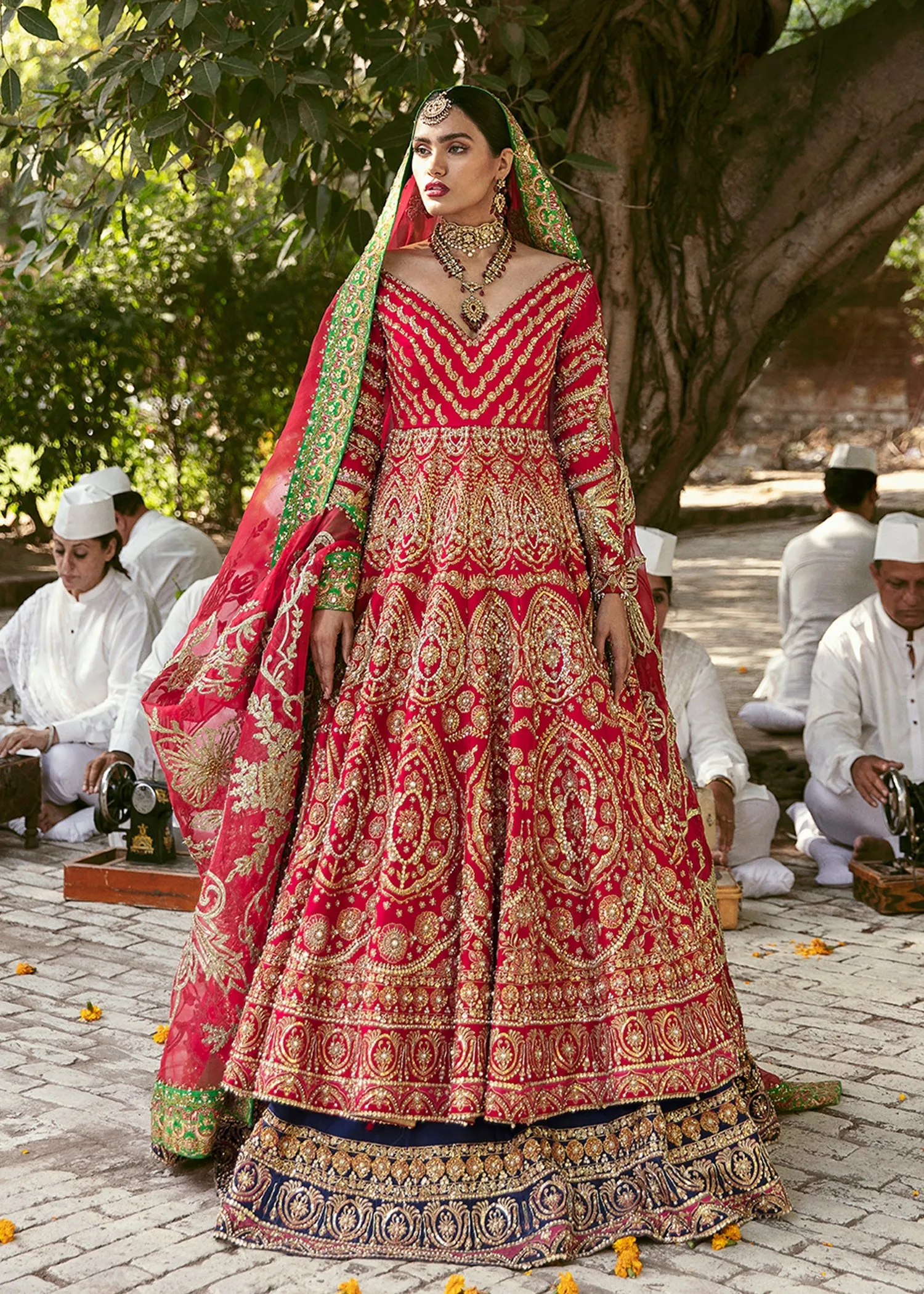 Pakistani Bridal Pishwas with Navy Blue Lehenga #BS788