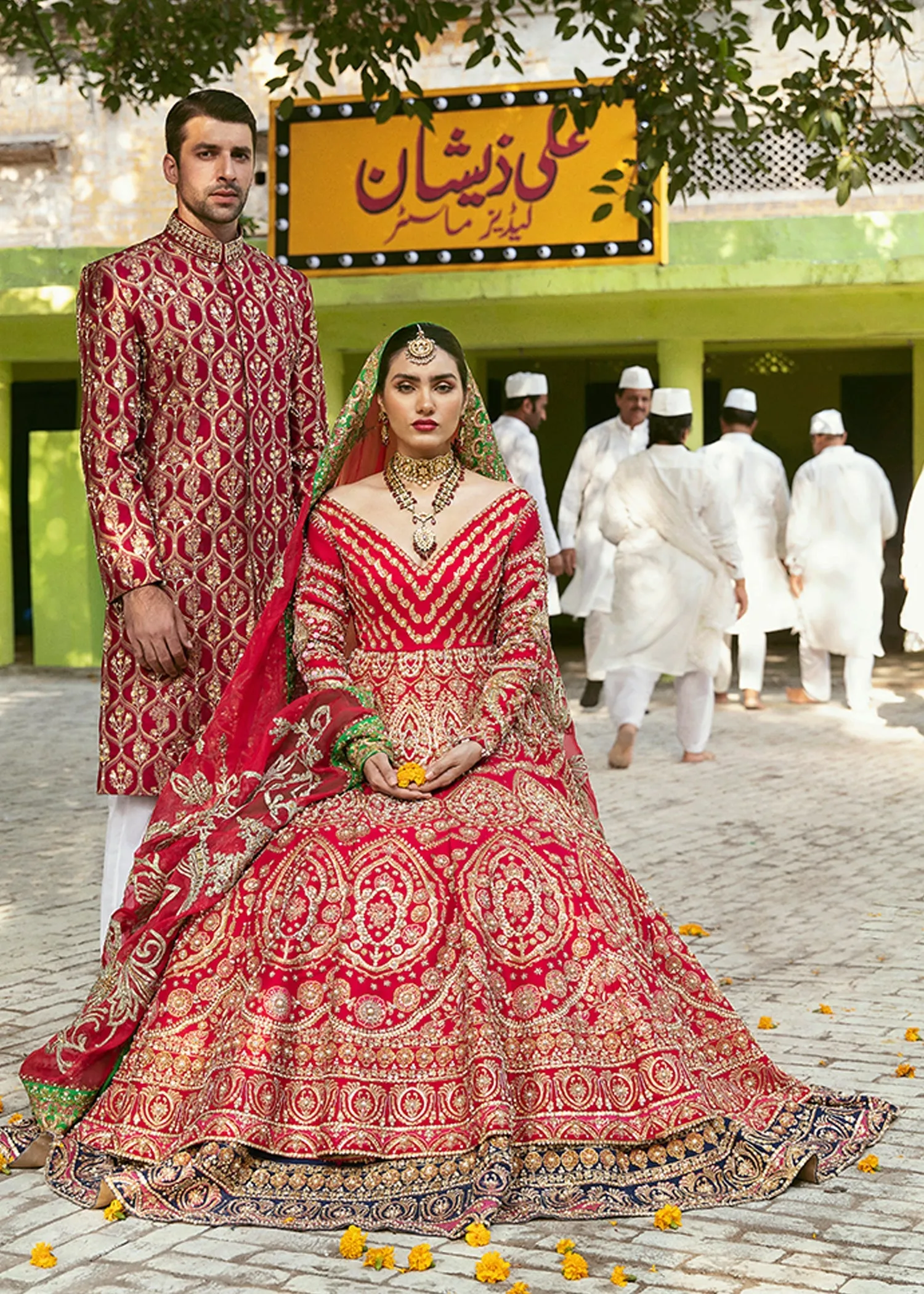 Pakistani Bridal Pishwas with Navy Blue Lehenga #BS788