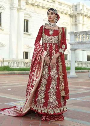 Pakistani Bridal Pishwas with Red Lehenga Dress #BS750