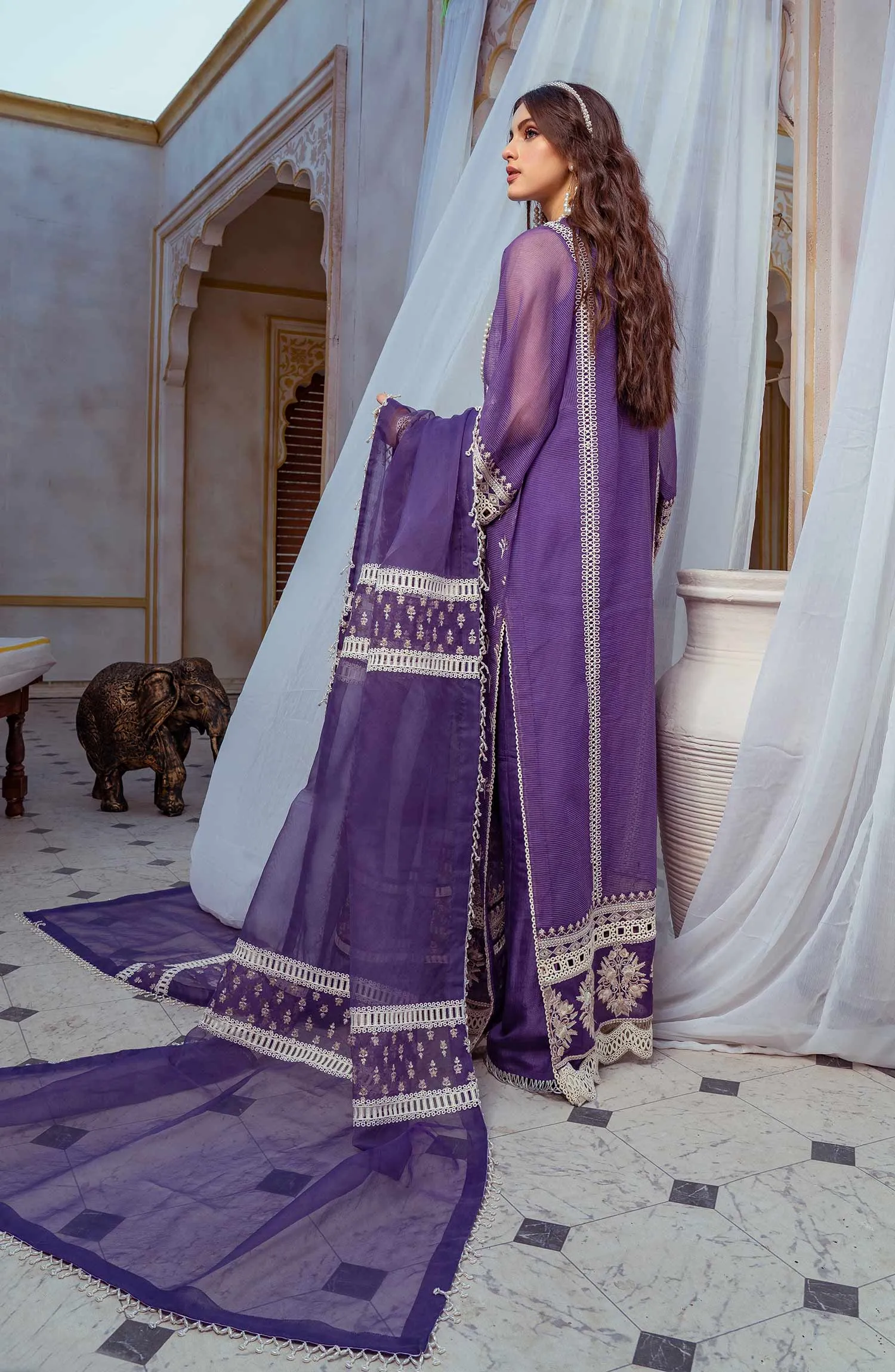 Pakistani Fancy Purple Salwar Kameez and Dupatta Suit