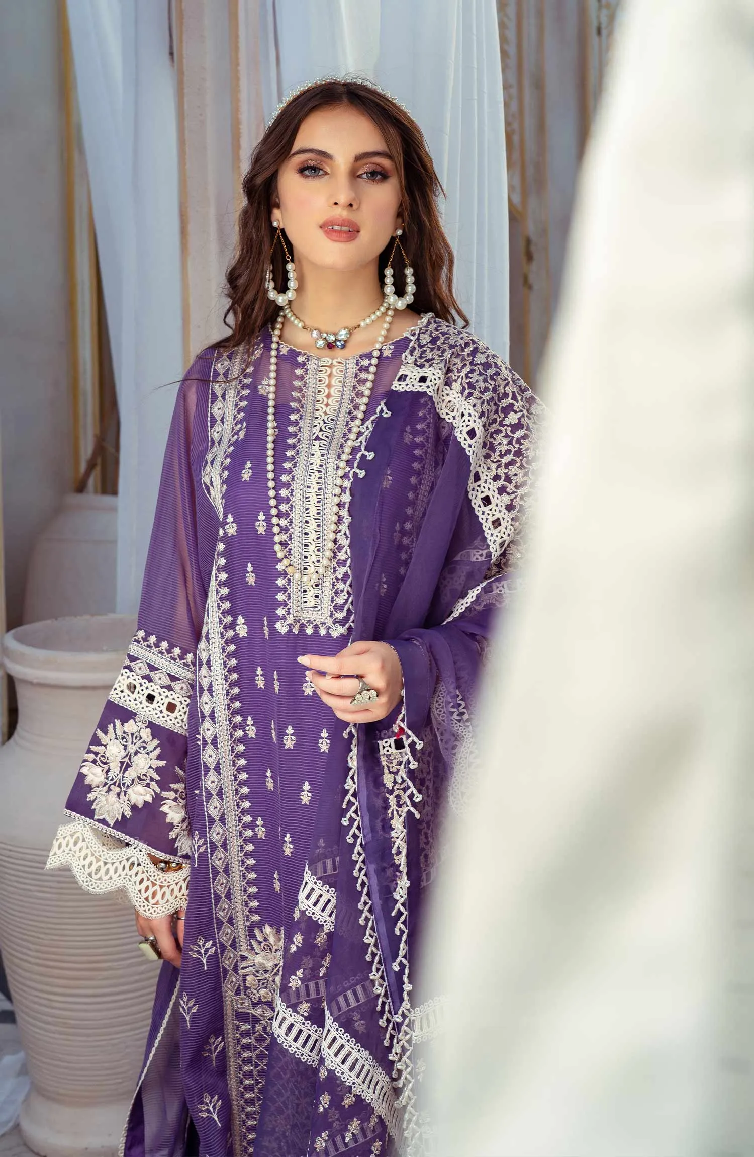 Pakistani Fancy Purple Salwar Kameez and Dupatta Suit