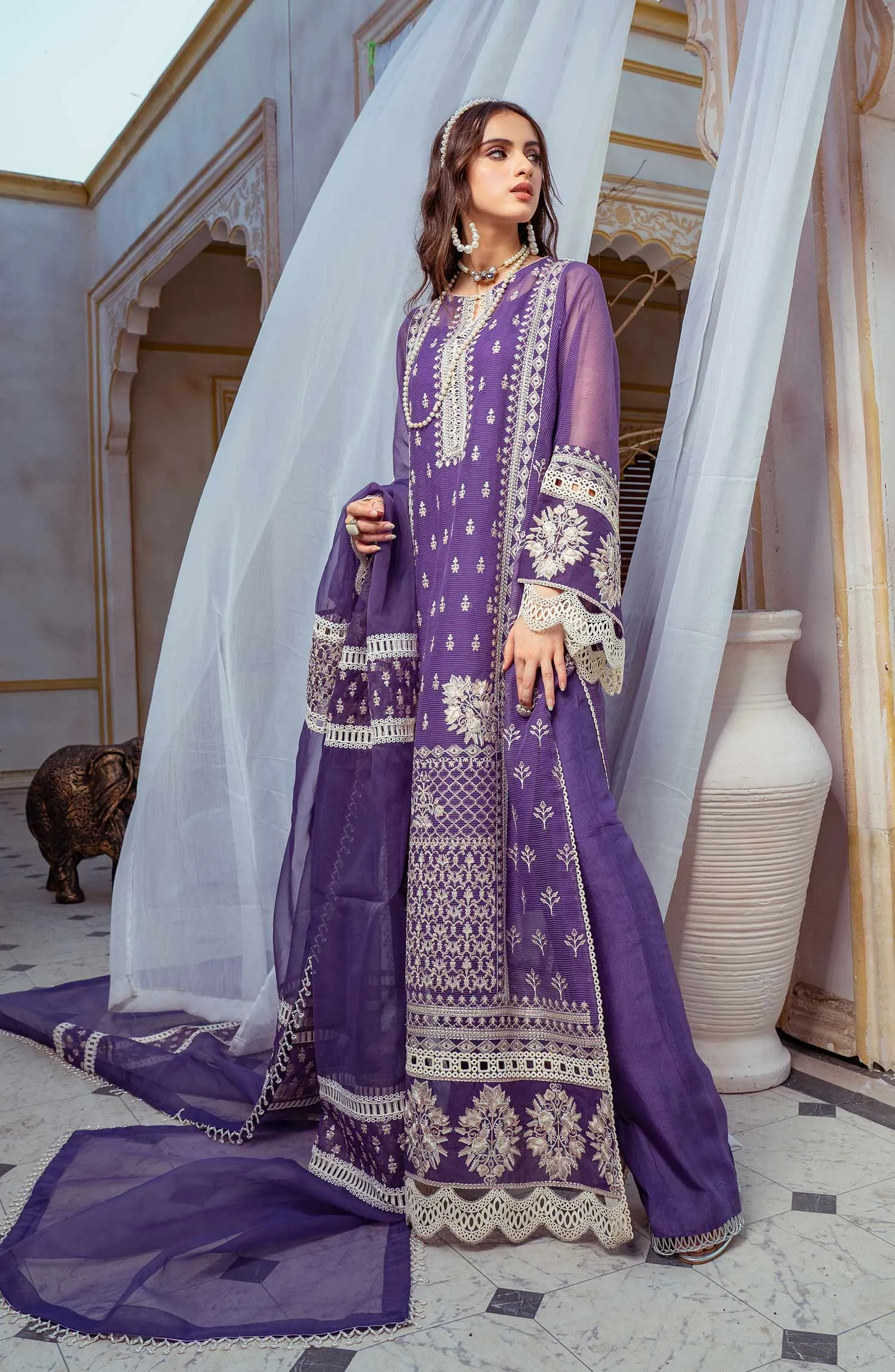 Pakistani Fancy Purple Salwar Kameez and Dupatta Suit