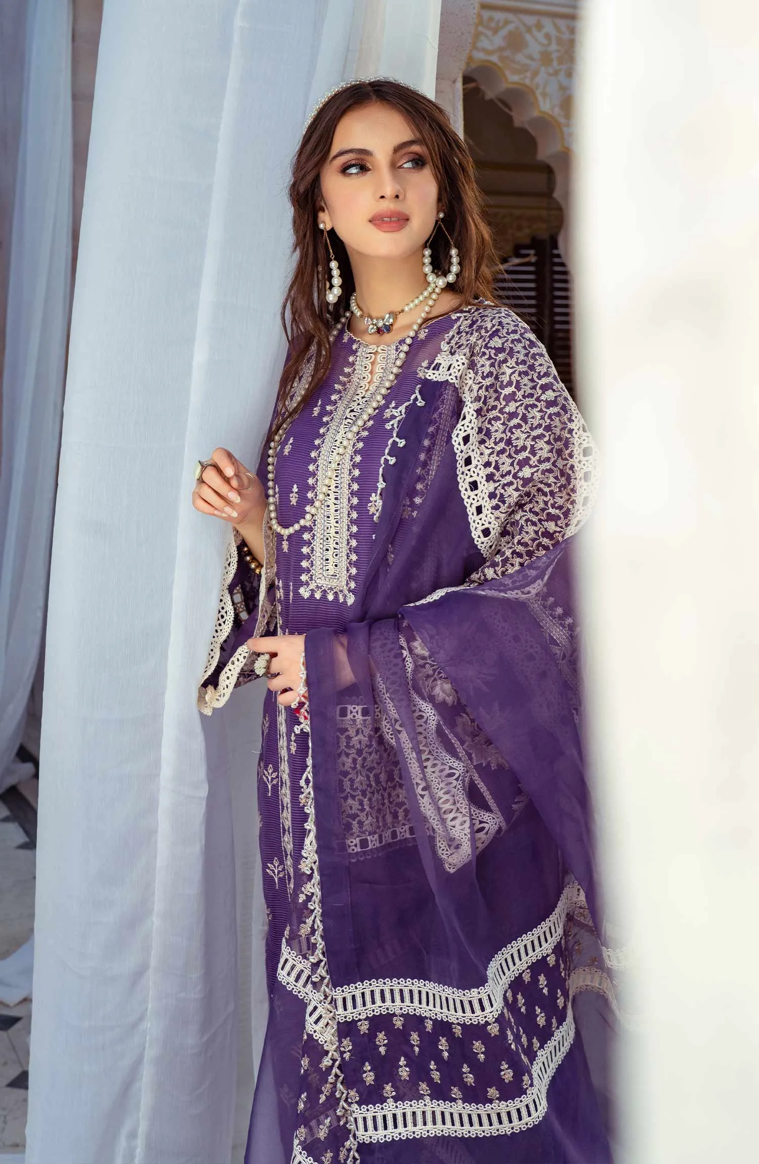 Pakistani Fancy Purple Salwar Kameez and Dupatta Suit