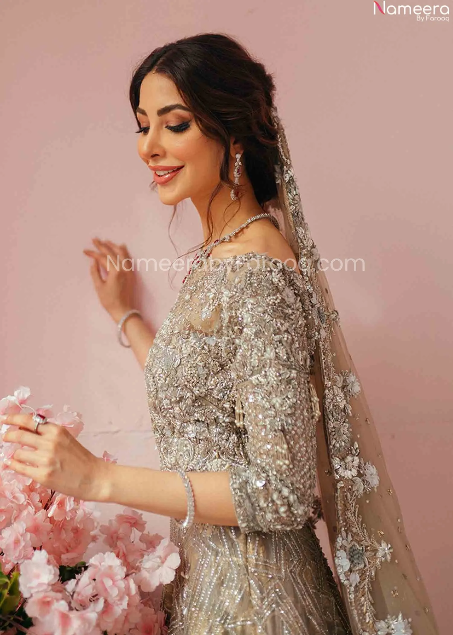 Pakistani Silver Lehenga Skirt & Choli for Bride #BN954
