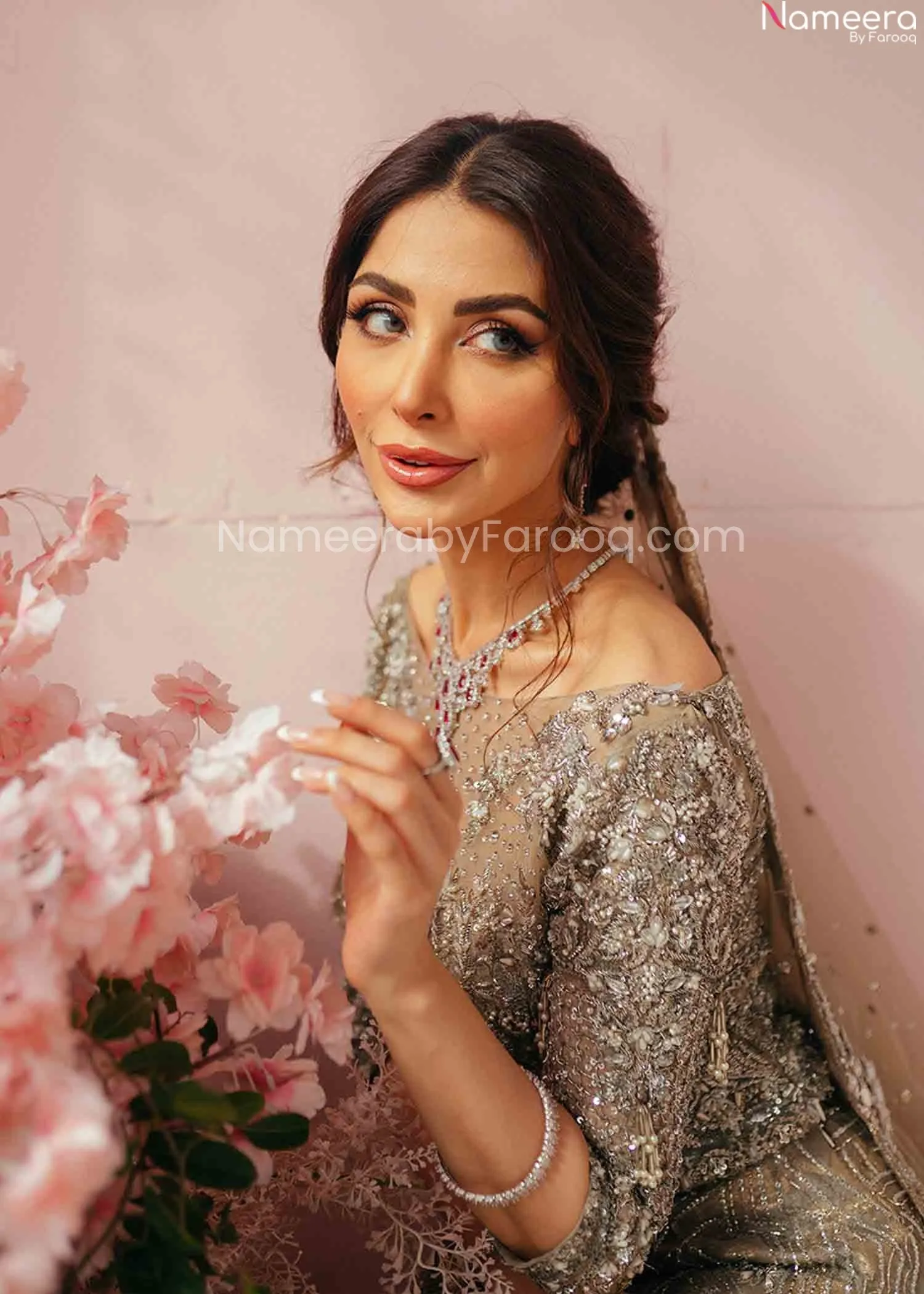 Pakistani Silver Lehenga Skirt & Choli for Bride #BN954