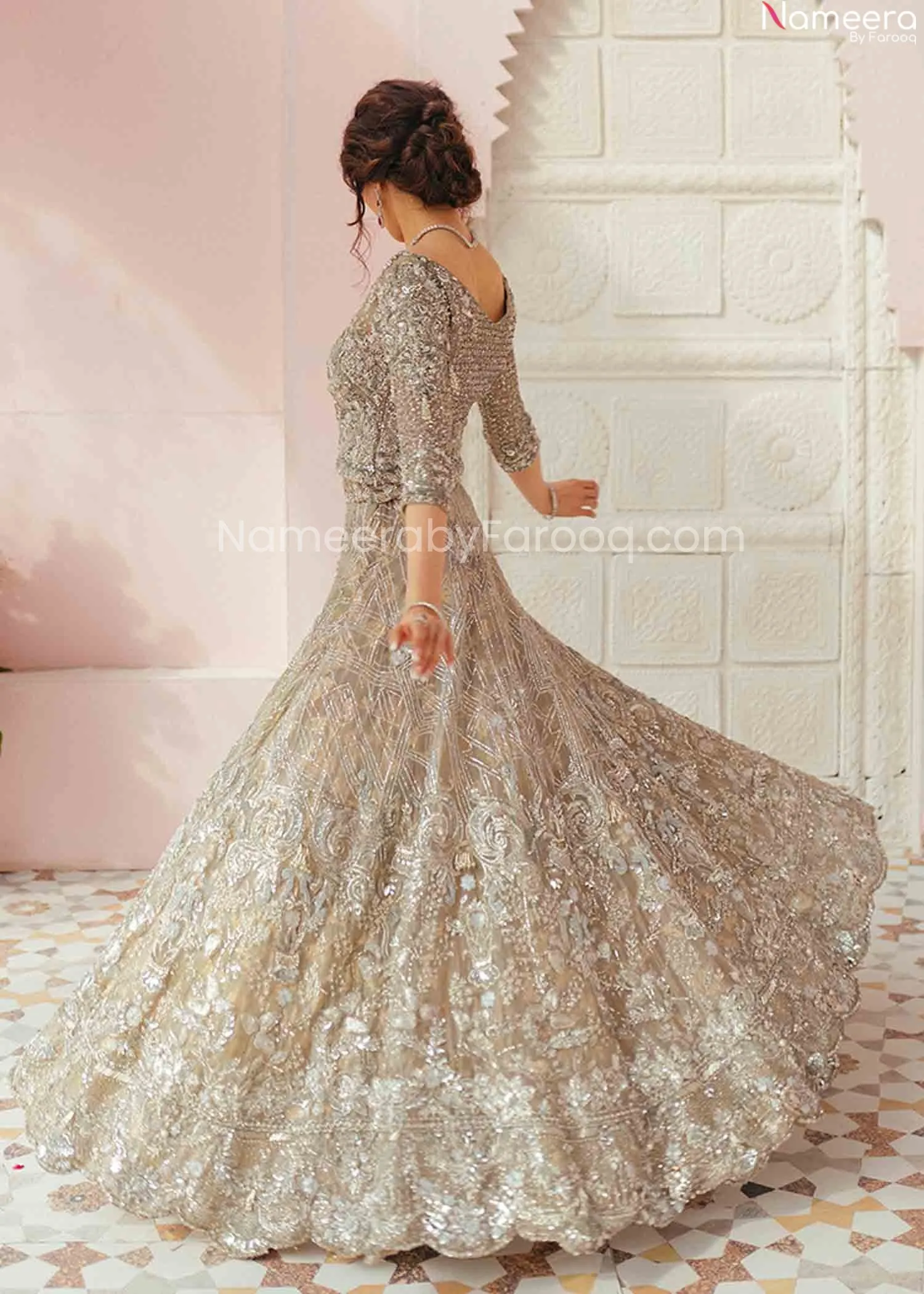 Pakistani Silver Lehenga Skirt & Choli for Bride #BN954