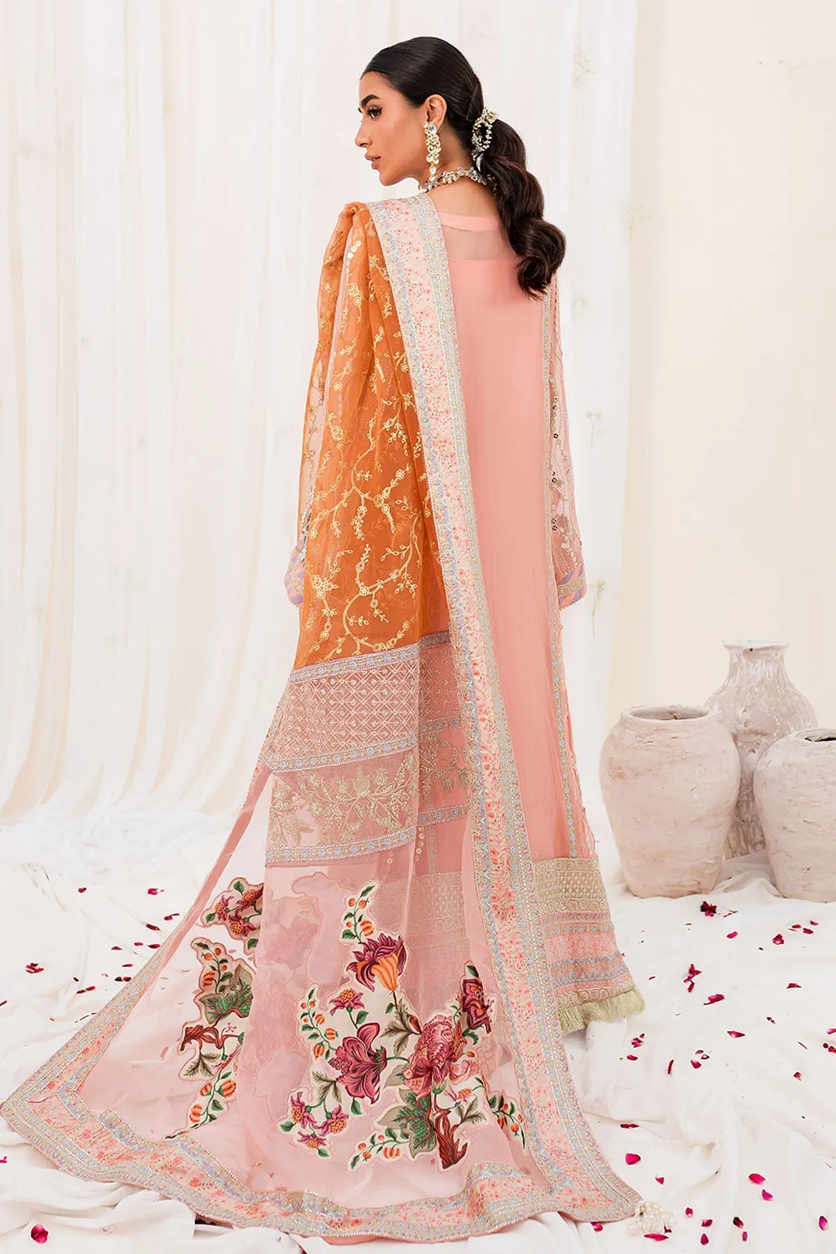 Pakistani Wedding Dress Heavily Embroidered Peach Kameez Sharara