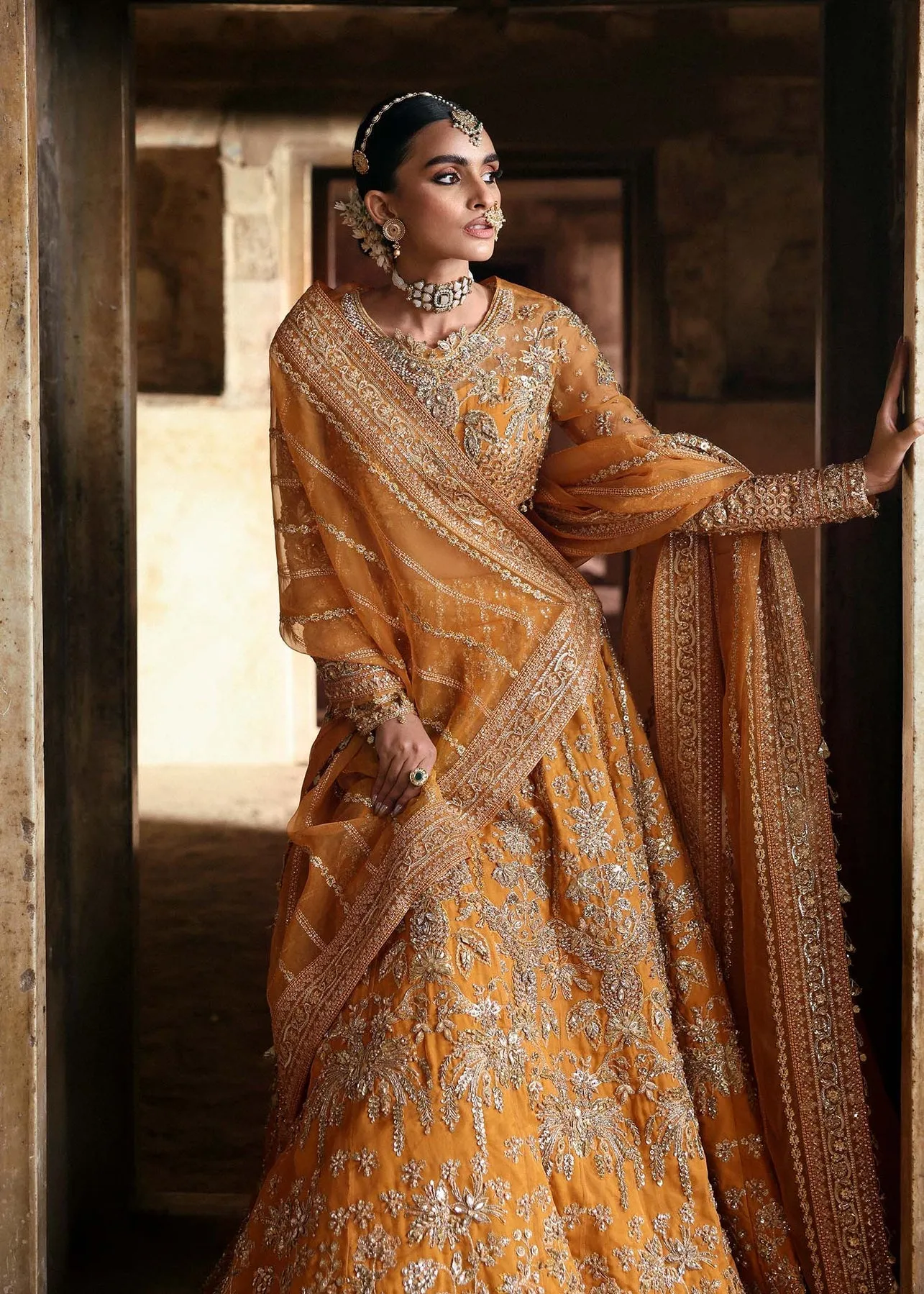 Pakistani Wedding Dress in Embroidered Lehenga Style