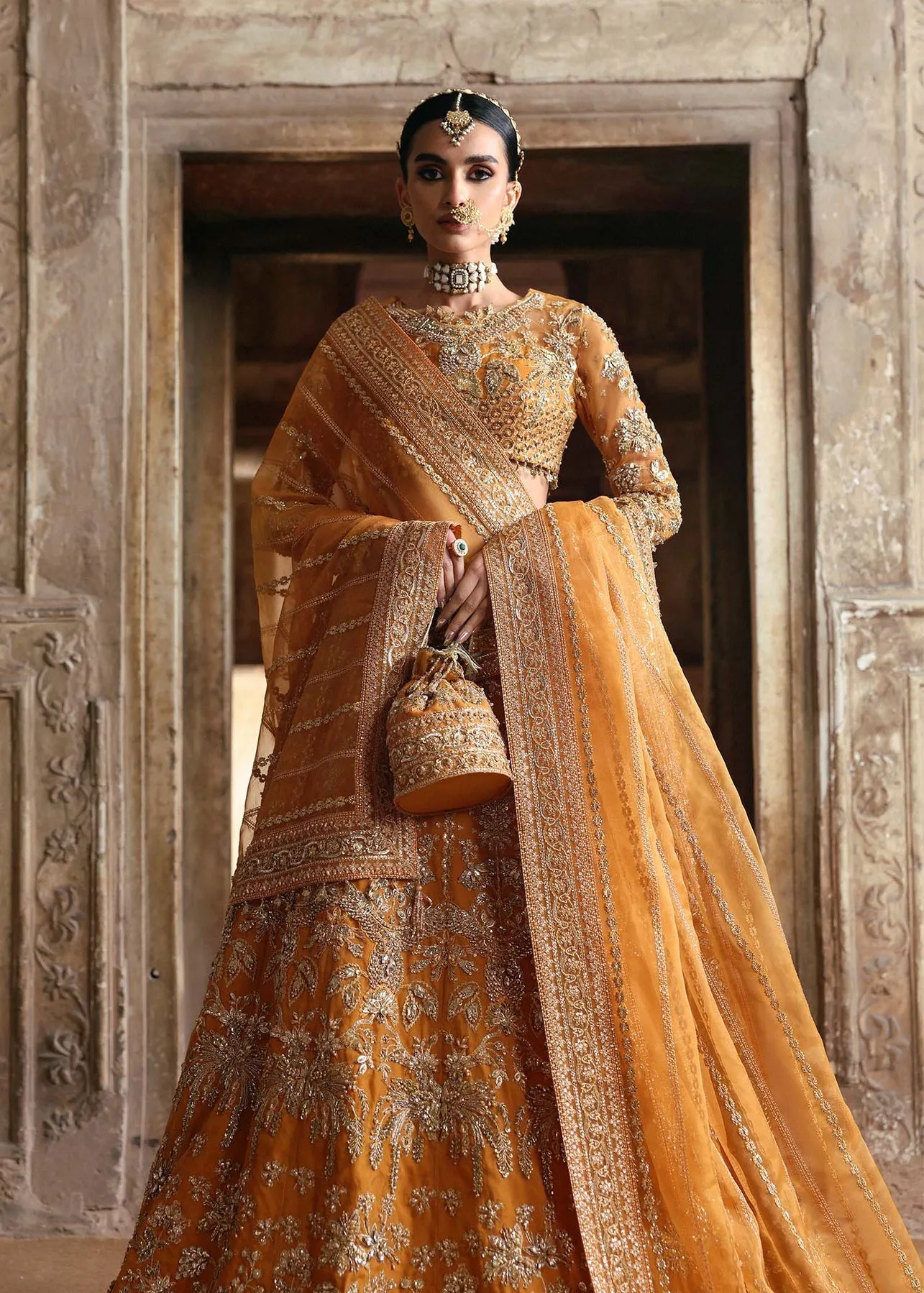 Pakistani Wedding Dress in Embroidered Lehenga Style
