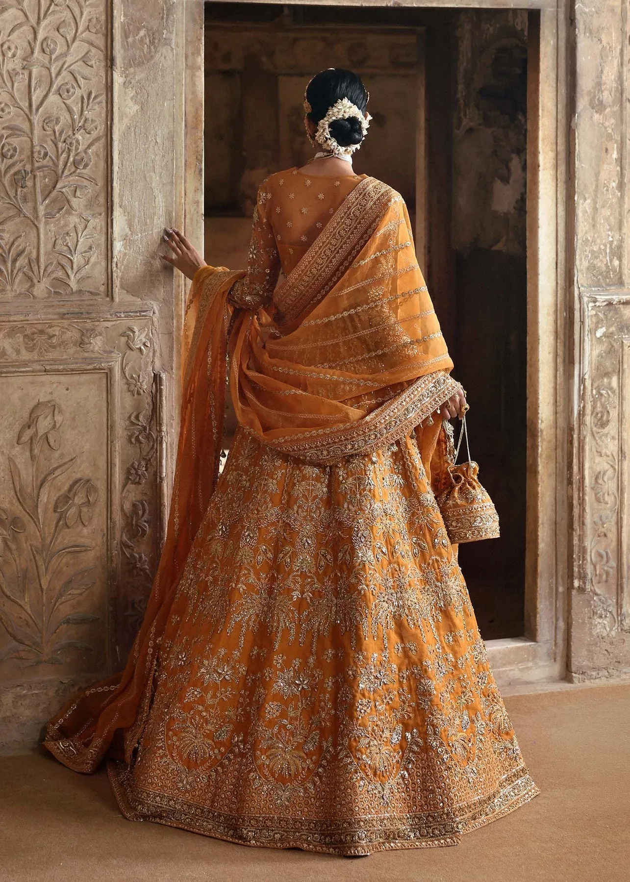 Pakistani Wedding Dress in Embroidered Lehenga Style