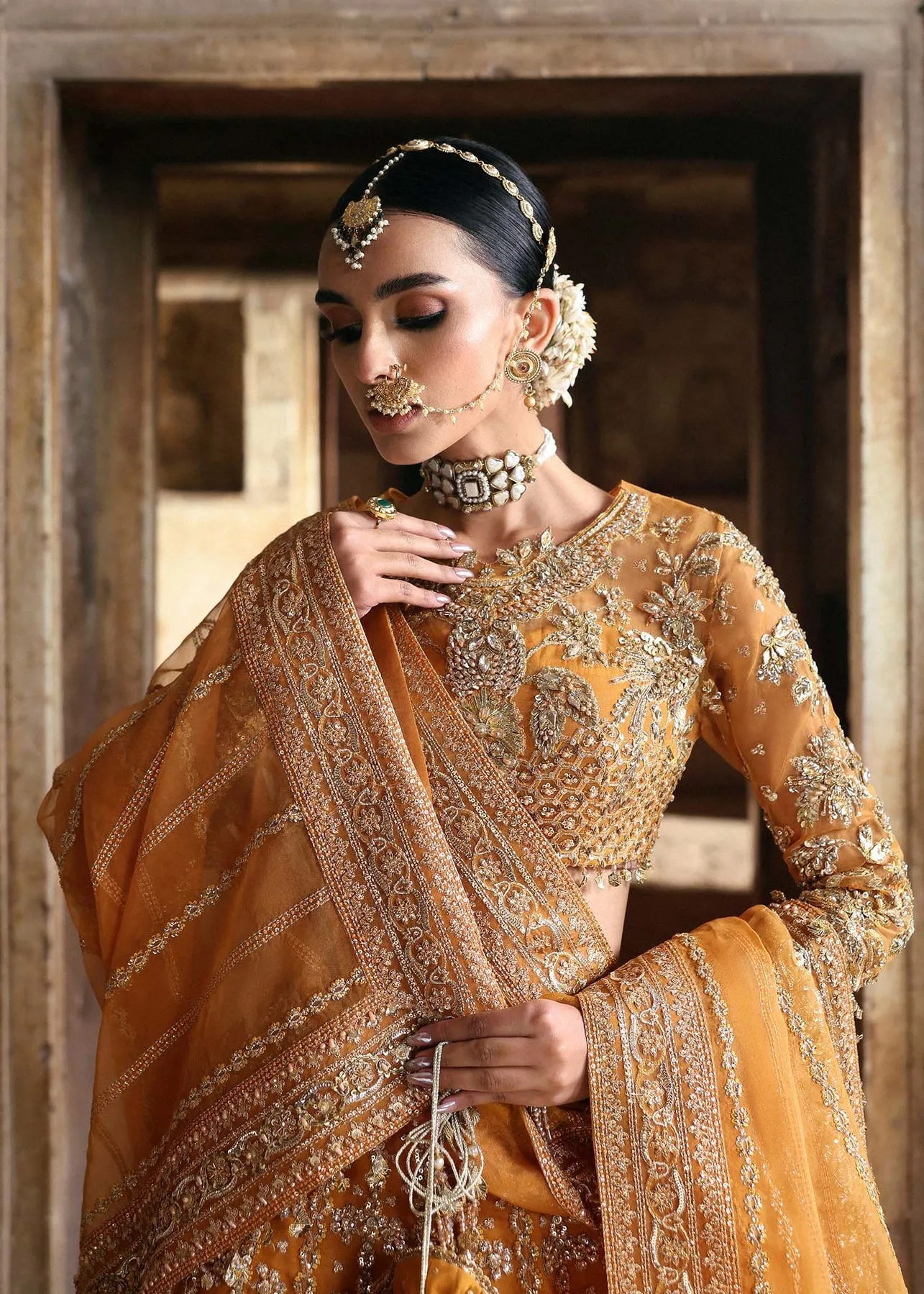 Pakistani Wedding Dress in Embroidered Lehenga Style